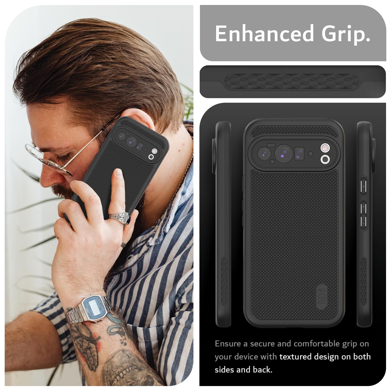 TUDIA MergeGrip Google Pixel 10 Pro XL Case 2025 Drop Tested - Black