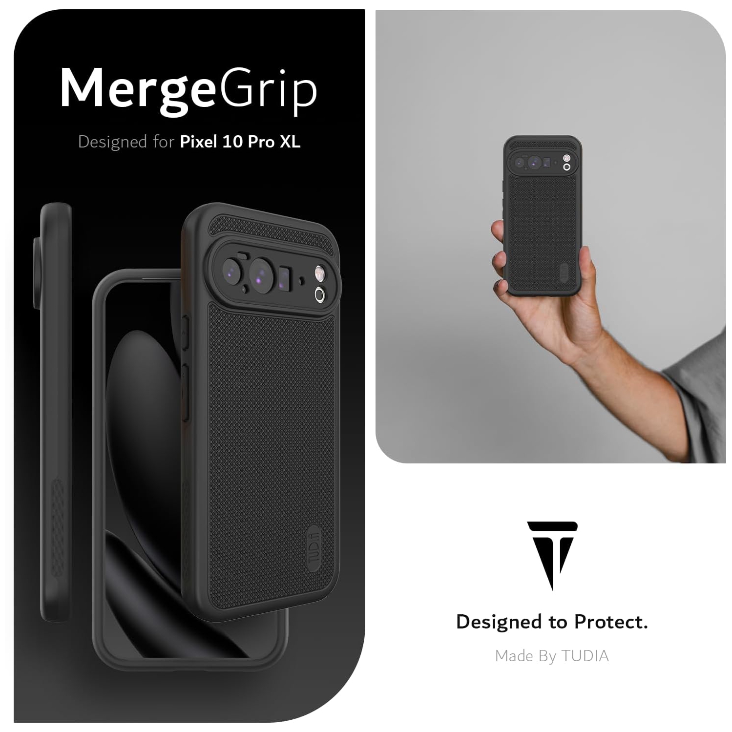 TUDIA MergeGrip Google Pixel 10 Pro XL Case 2025 Drop Tested - Black