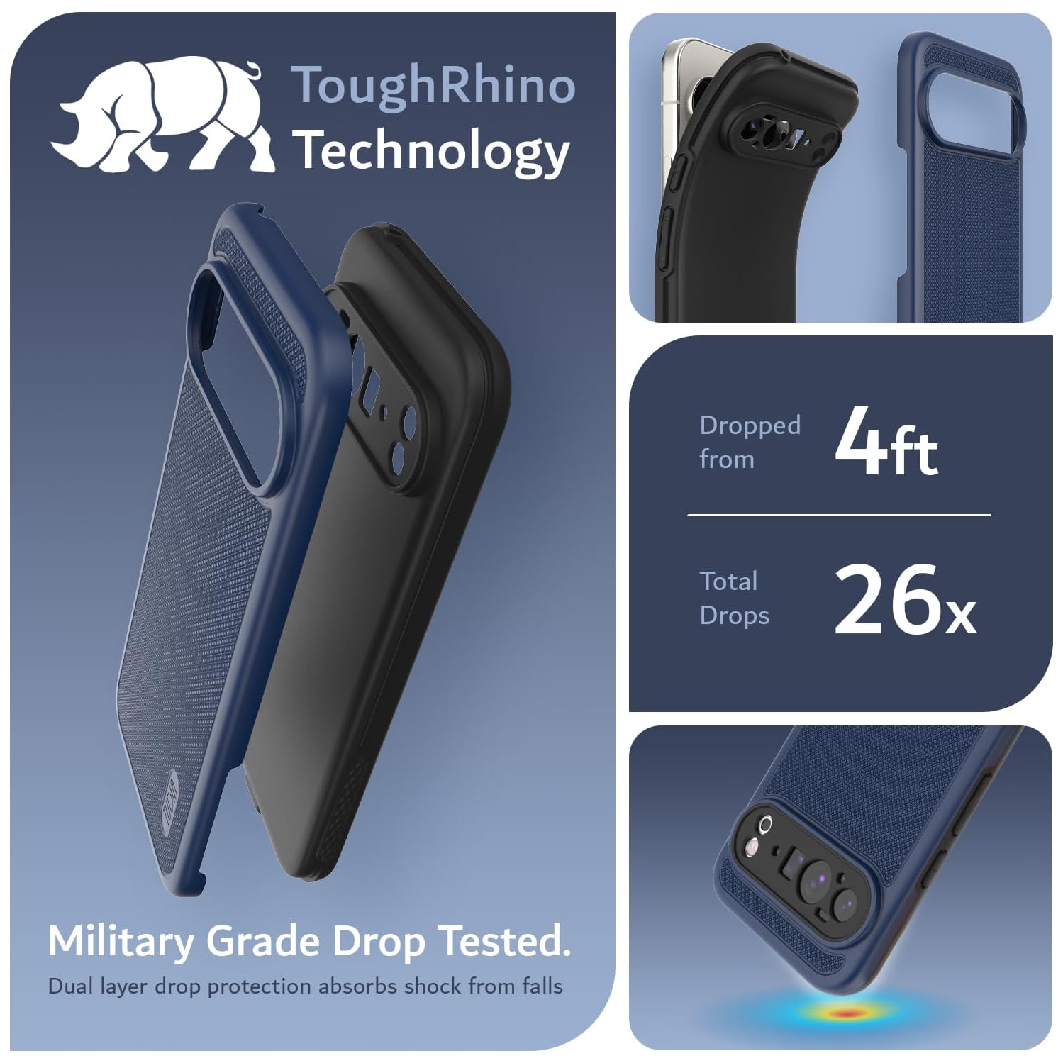 TUDIA MergeGrip Google Pixel 10 Pro XL Case 2025 Drop Tested - Indigo Blue