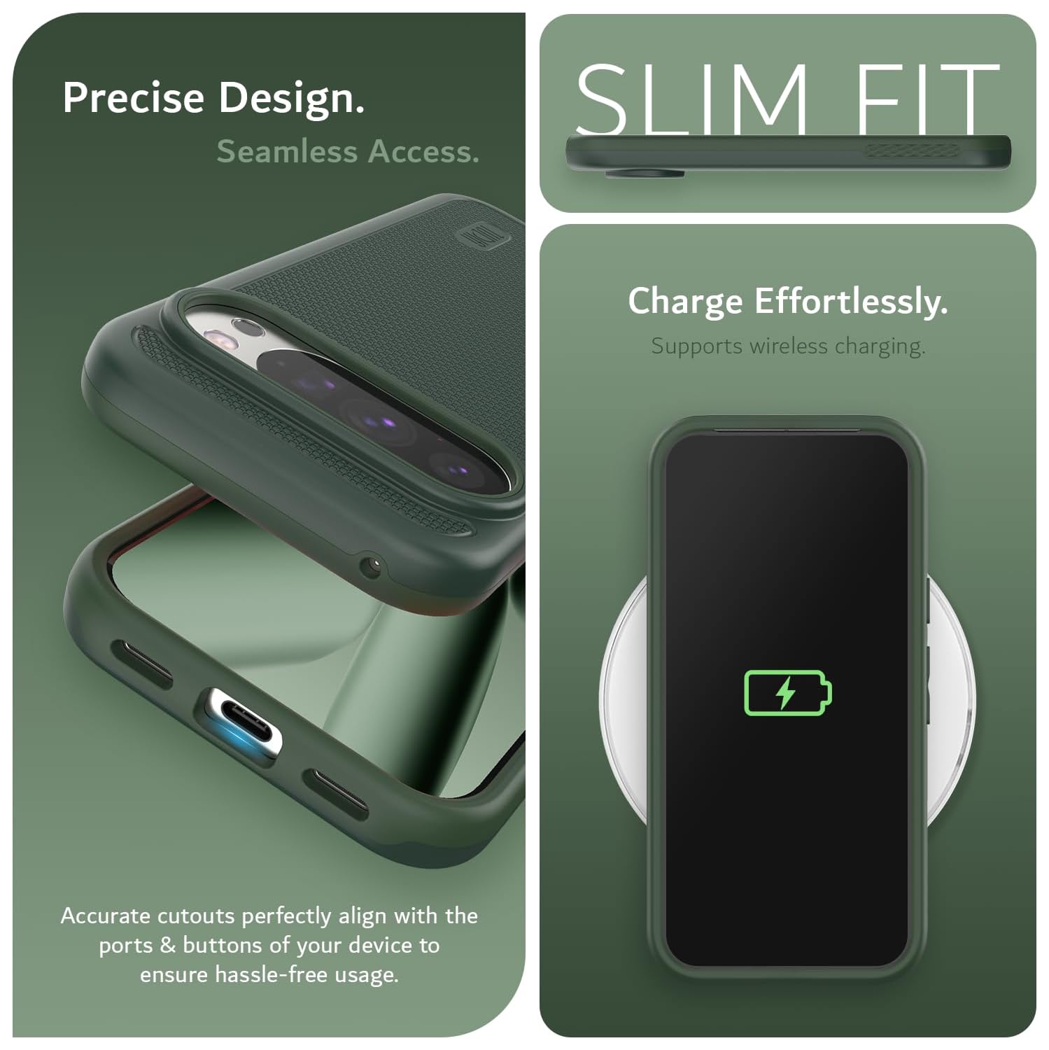 Étui MergeGrip de TUDIA pour Pixel 10 de Google et étui pour Pixel 10 Pro 2025 - Vert pin