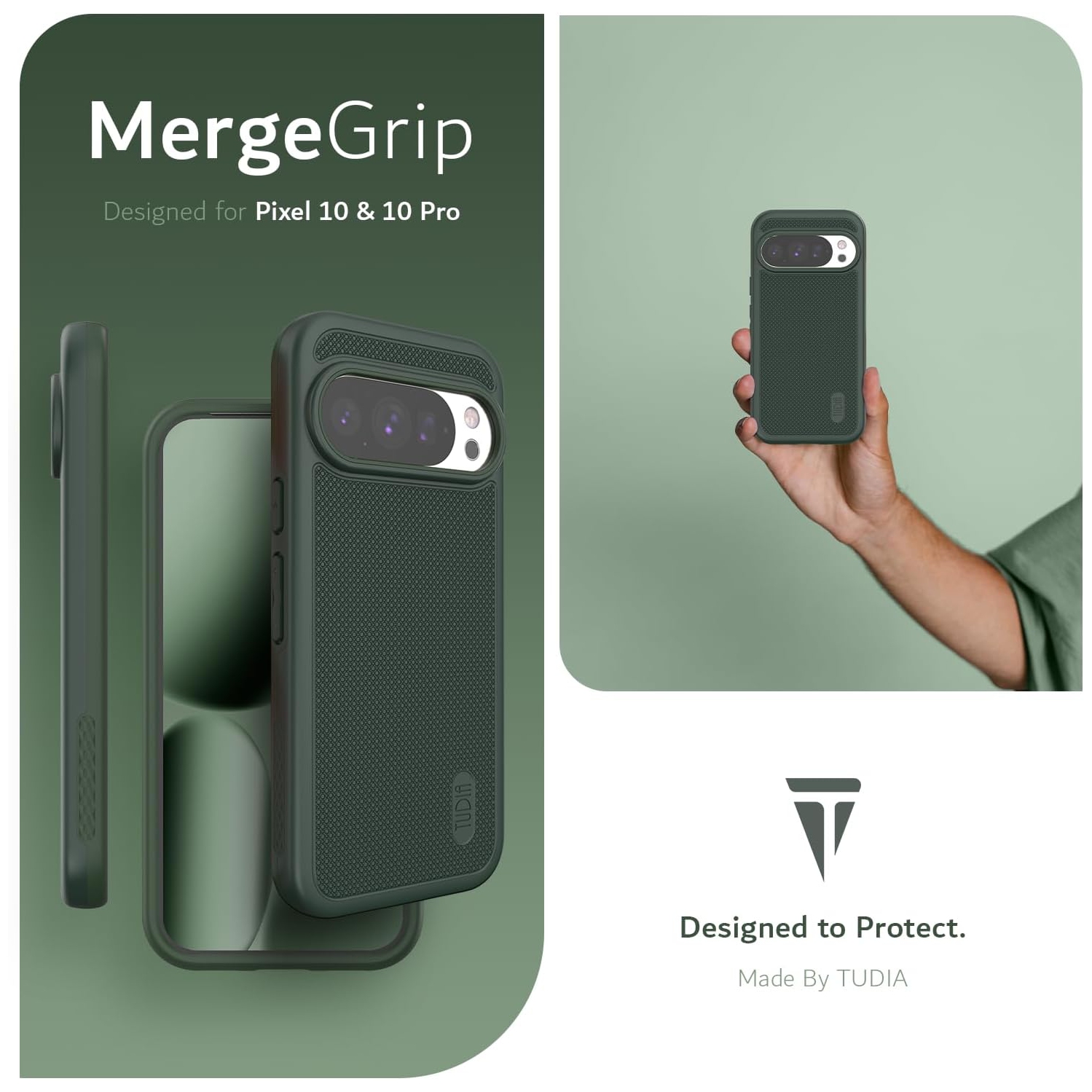 Étui MergeGrip de TUDIA pour Pixel 10 de Google et étui pour Pixel 10 Pro 2025 - Vert pin