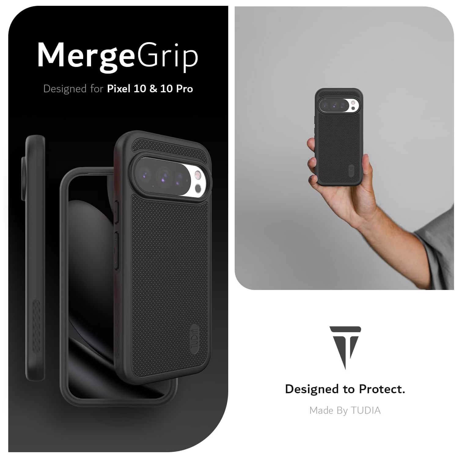 Étui MergeGrip de TUDIA pour Pixel 10 de Google et étui pour Pixel 10 Pro 2025 - Noir