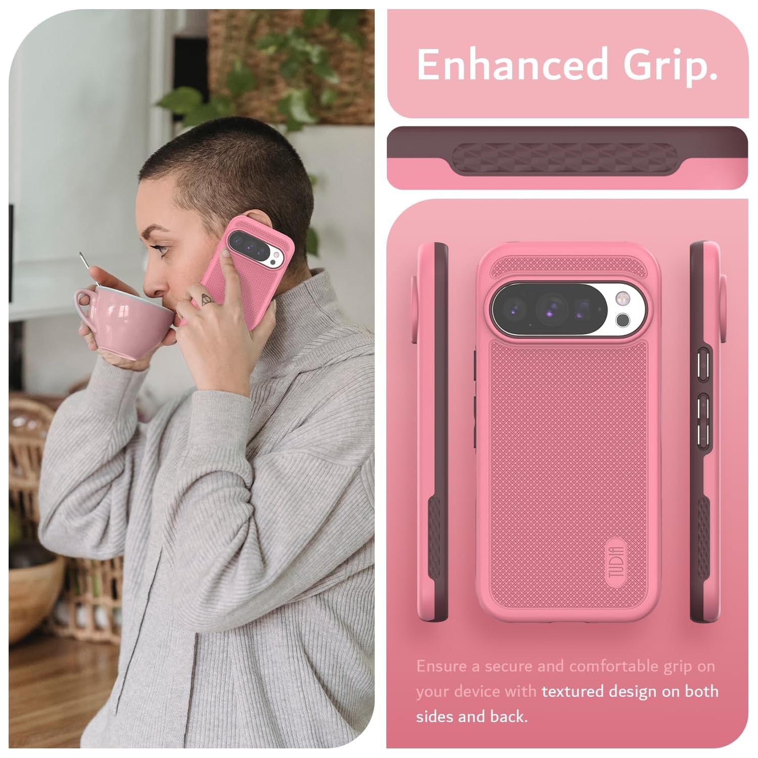 Étui MergeGrip de TUDIA pour Pixel 10 de Google et étui pour Pixel 10 Pro 2025 - Rose fumé