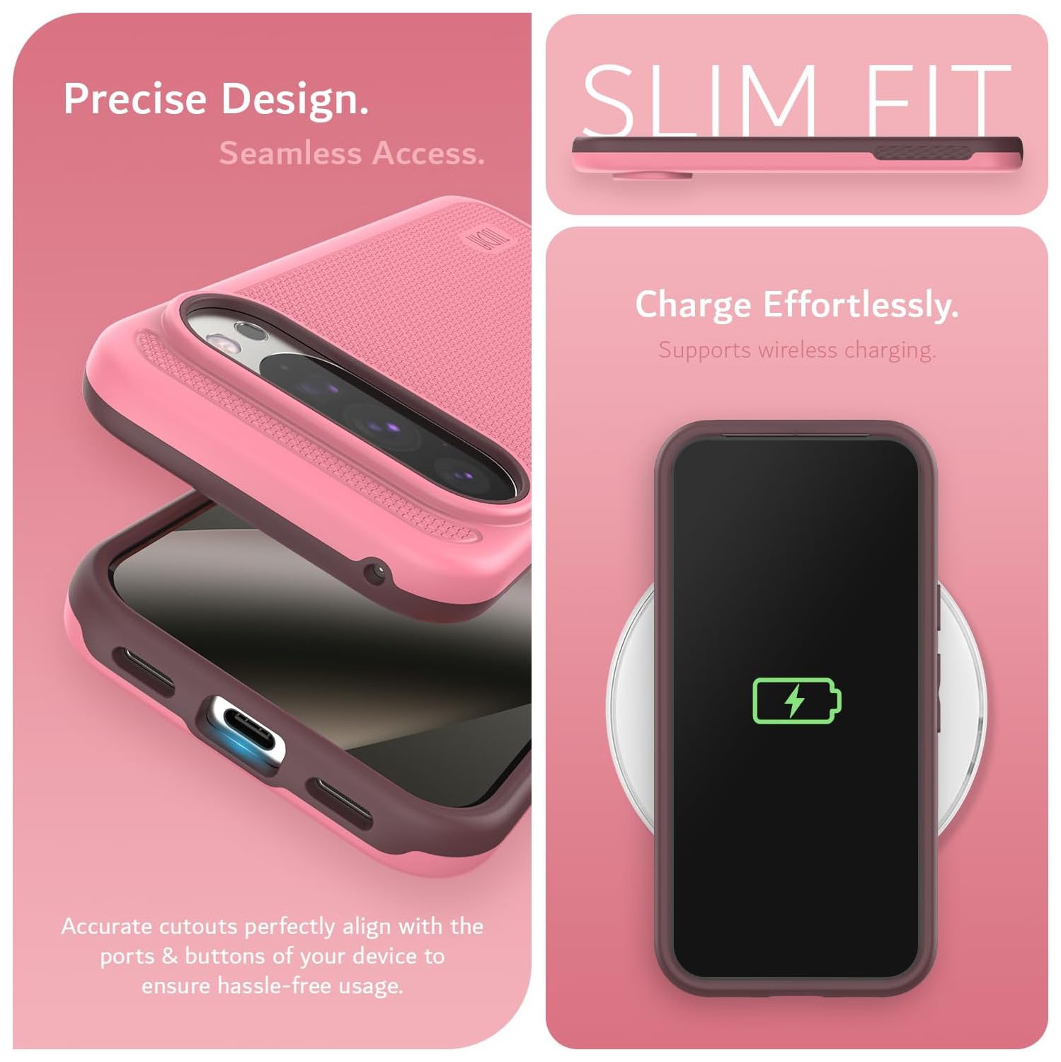 Étui MergeGrip de TUDIA pour Pixel 10 de Google et étui pour Pixel 10 Pro 2025 - Rose fumé