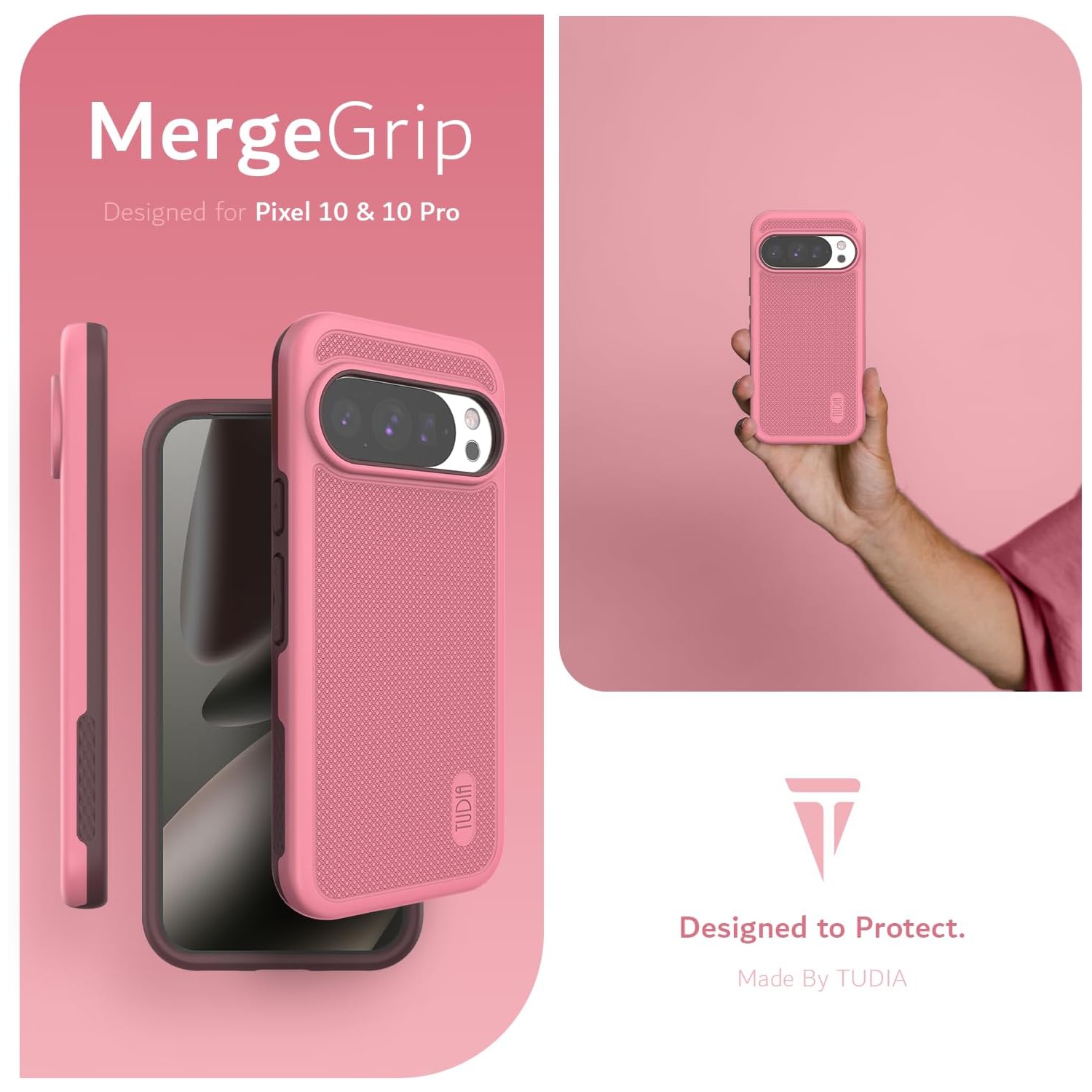 Étui MergeGrip de TUDIA pour Pixel 10 de Google et étui pour Pixel 10 Pro 2025 - Rose fumé