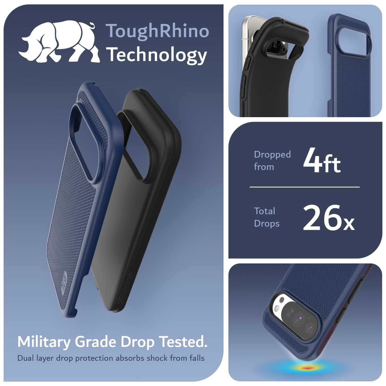 TUDIA MergeGrip Google Pixel 10 Case and Pixel 10 Pro Case 2025 - Indigo Blue