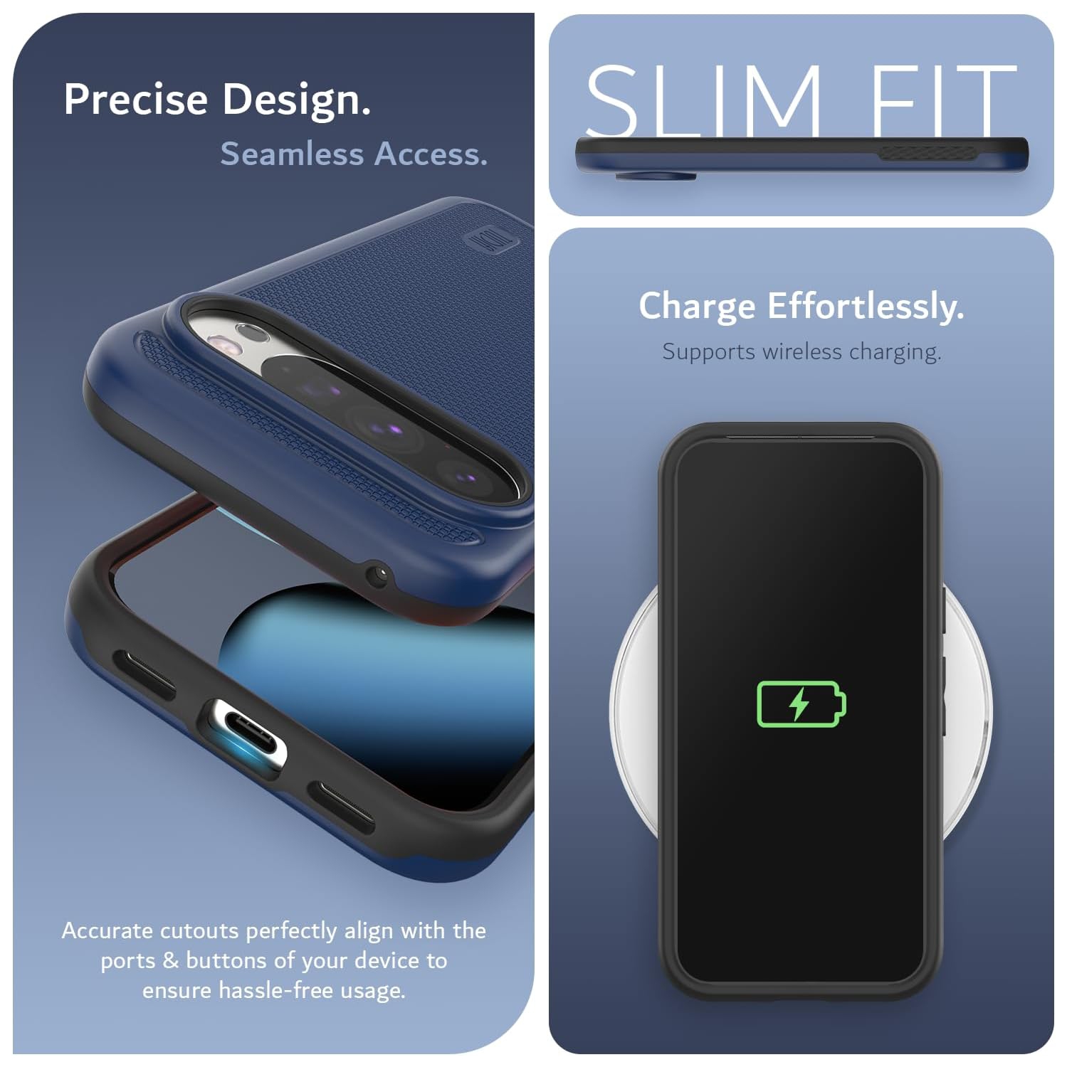 TUDIA MergeGrip Google Pixel 10 Case and Pixel 10 Pro Case 2025 - Indigo Blue