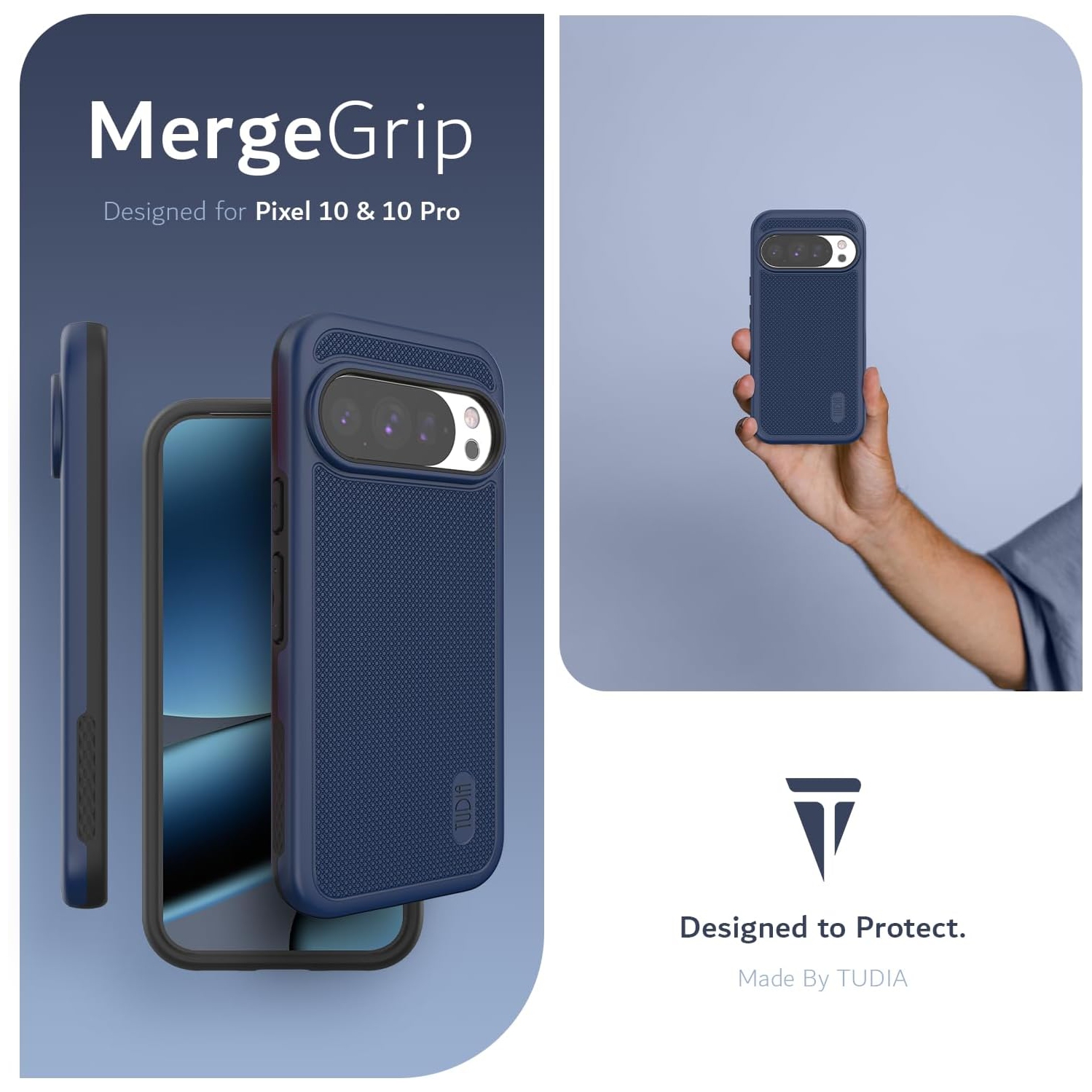 TUDIA MergeGrip Google Pixel 10 Case and Pixel 10 Pro Case 2025 - Indigo Blue