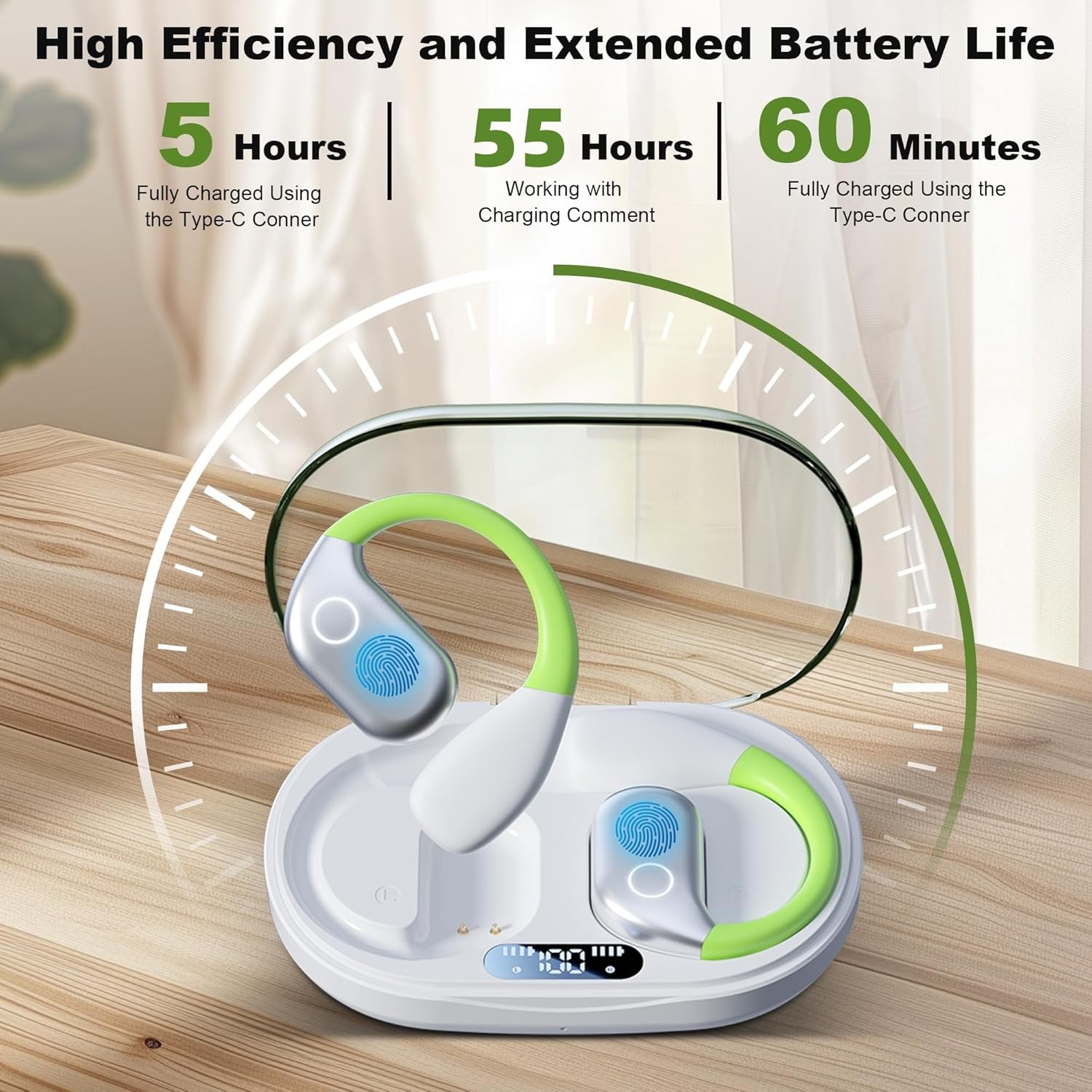 Open Ear Earbuds for Workout Running,Wireless Bluetooth Earphones,Over-Ear Sports Headphone,Wireless Headsets with Earhooks Noise Cancelling Mic