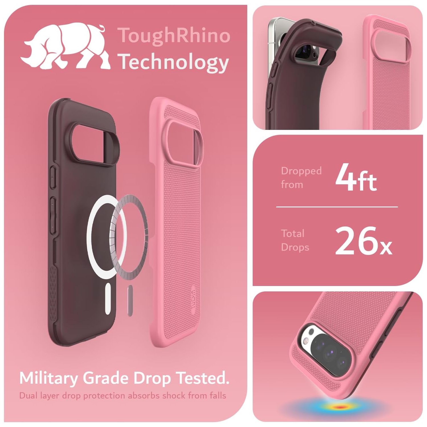 TUDIA MergeGrip Google Pixel 10 Case and Pixel 10 Pro Case 2025 MagSafe Compatible - Smokey Pink
