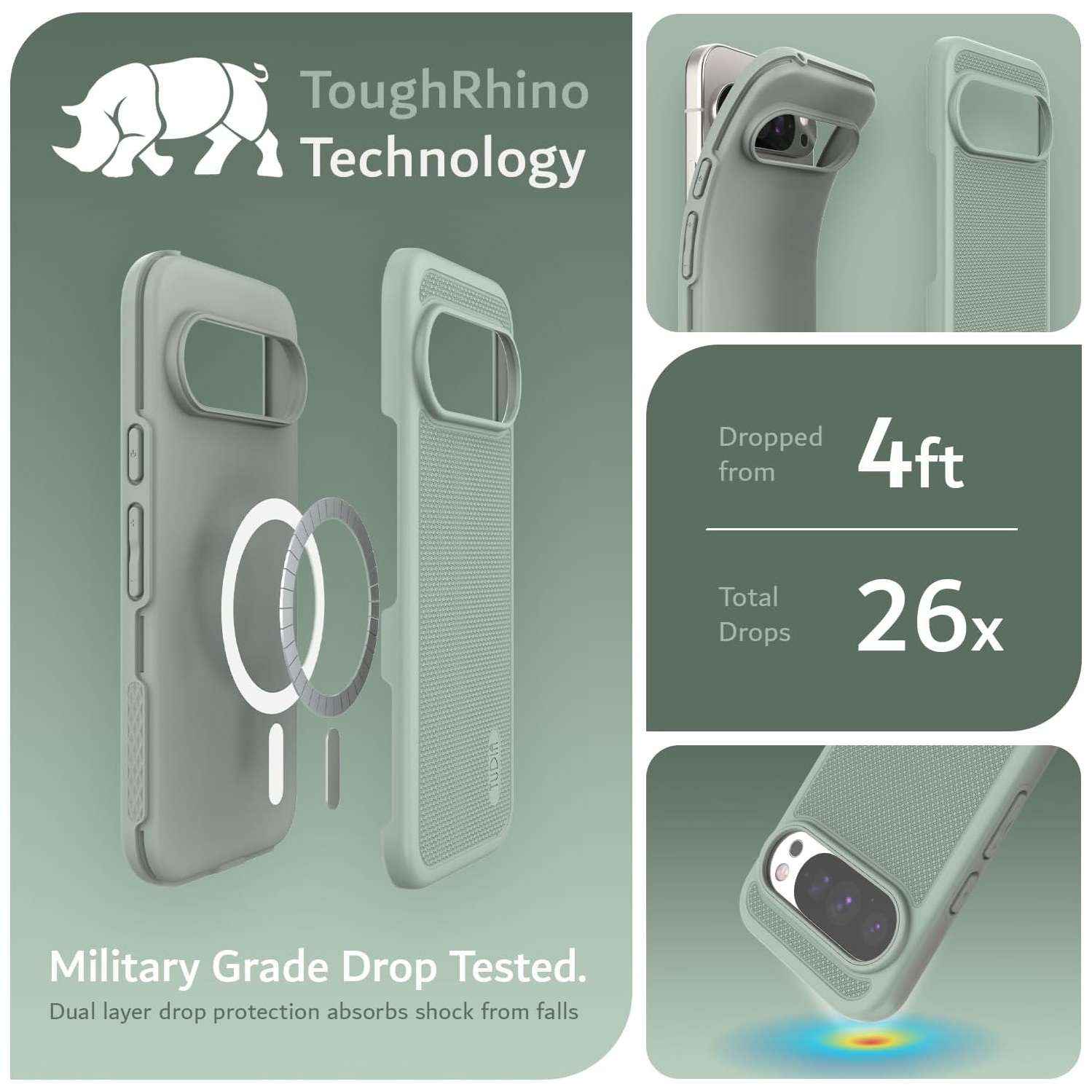 TUDIA MergeGrip Google Pixel 10 Case and Pixel 10 Pro Case 2025 MagSafe Compatible - Green Lily