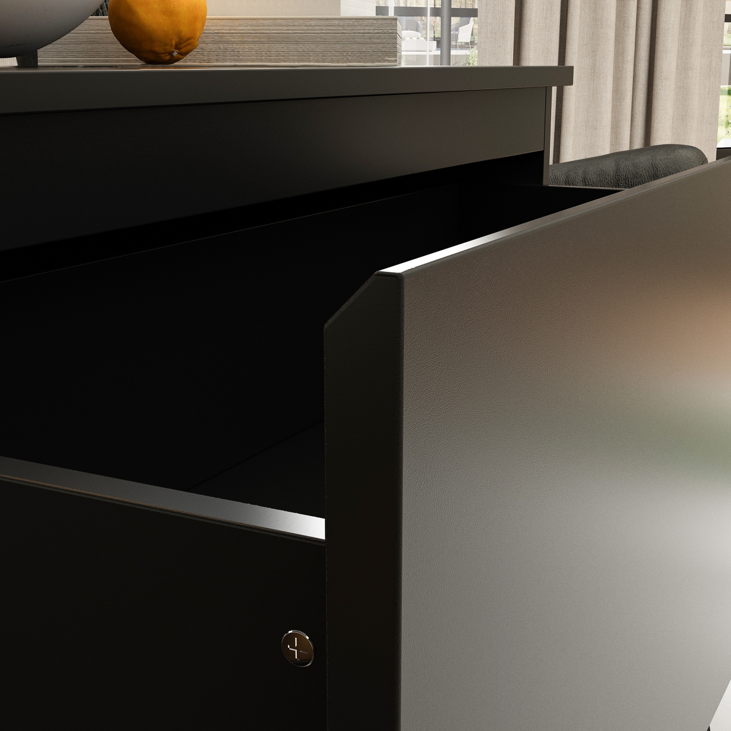 FUFU&GAGA Black 3-Drawer Standard Chest, Handle-Free Bedside Cabinet with Spacious Storage,Black