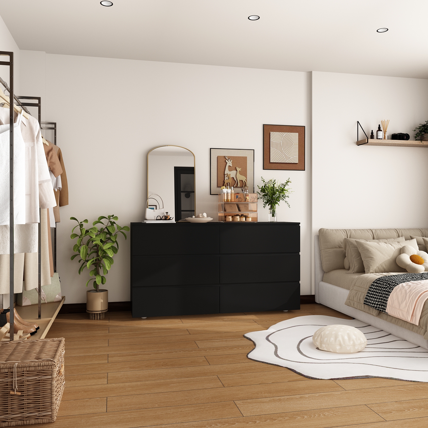 FUFU&GAGA – Commode standard à 6 tiroirs avec glissières silencieuses, antibasculement, noir