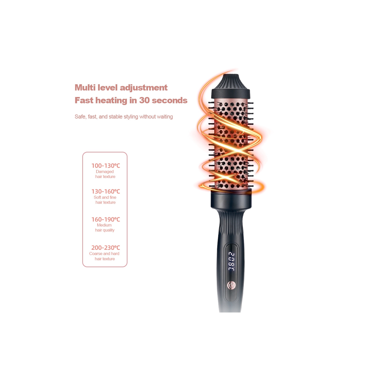 Brosse thermique pour look-séchoir, brosse à friser ronde chauffée, outils de coiffure pour lisser le volume, fer à friser à double tension pour les