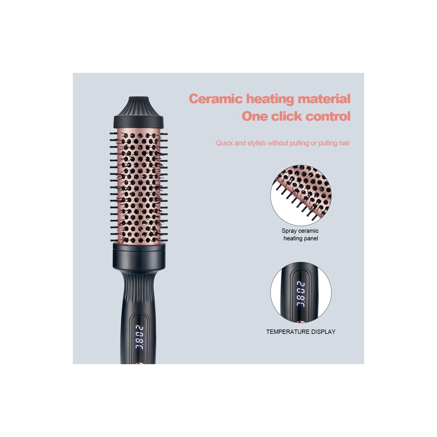 Brosse thermique pour look-séchoir, brosse à friser ronde chauffée, outils de coiffure pour lisser le volume, fer à friser à double tension pour les