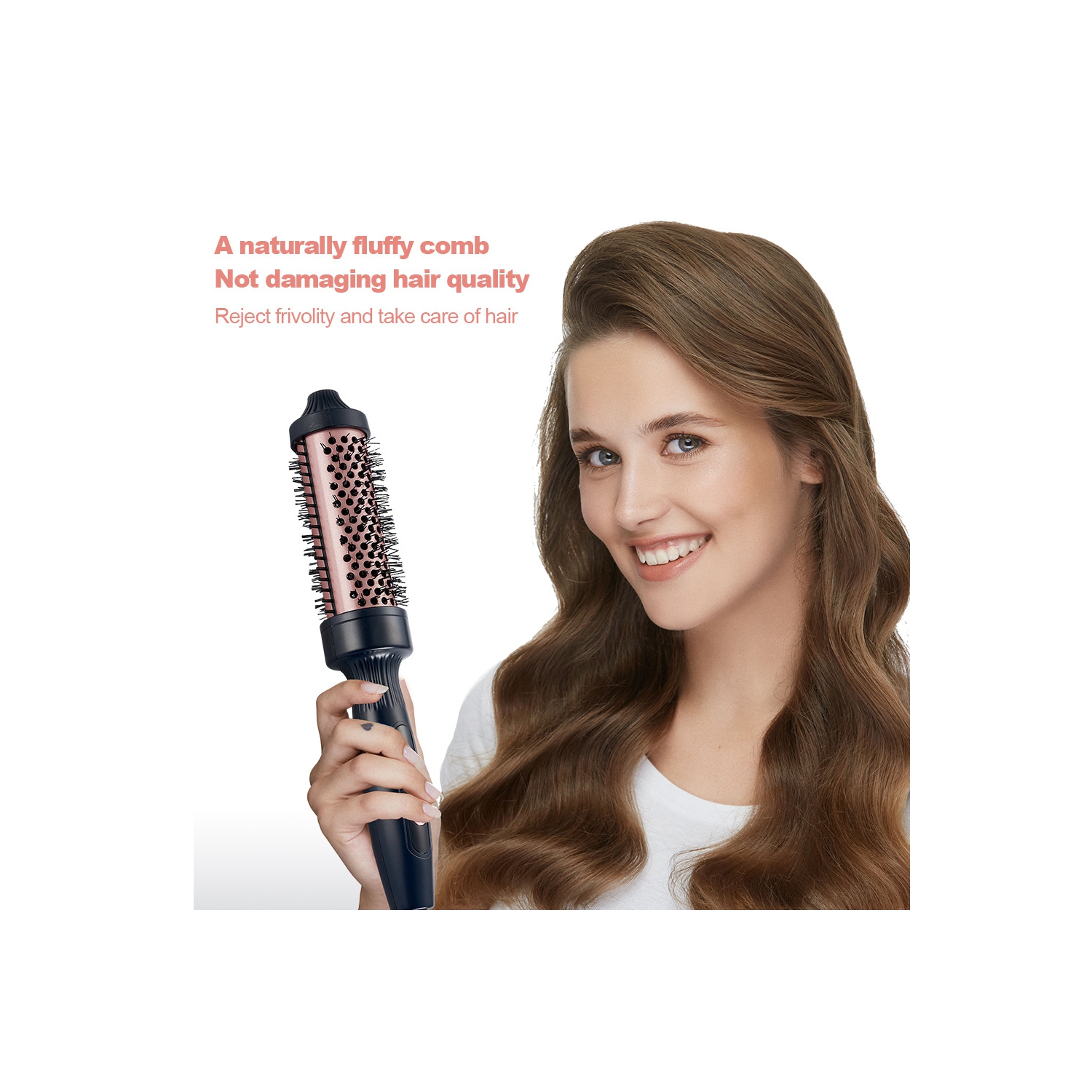 Brosse thermique pour look-séchoir, brosse à friser ronde chauffée, outils de coiffure pour lisser le volume, fer à friser à double tension pour les