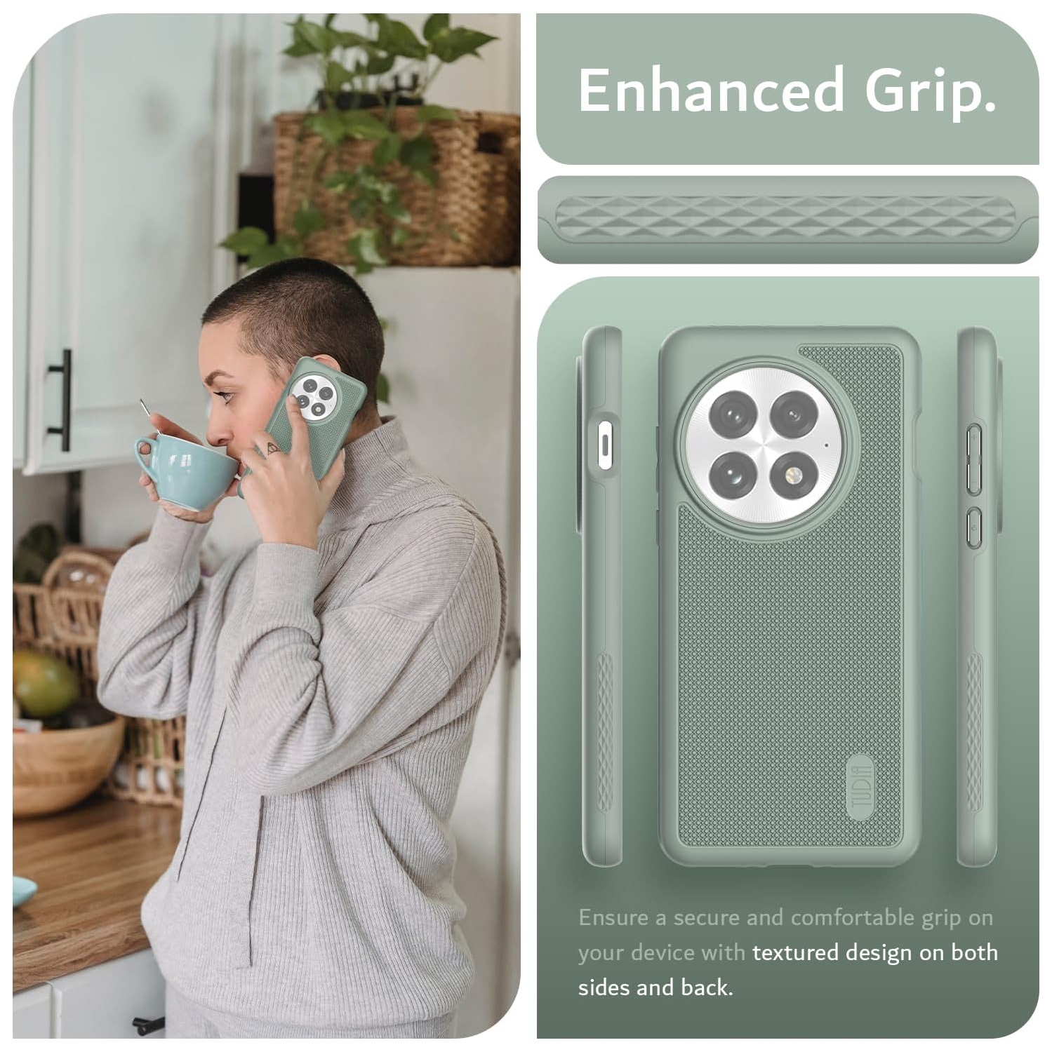 Étui MergeGrip de TUDIA pour étui 5G 2025 de OnePlus 13 de protection contre les chutes - Lys verts