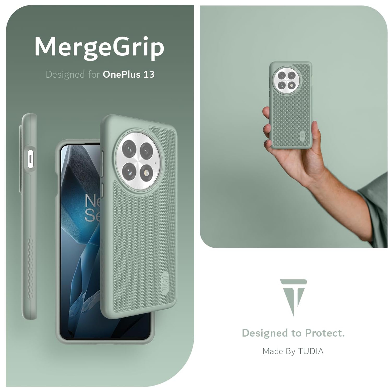 Étui MergeGrip de TUDIA pour étui 5G 2025 de OnePlus 13 de protection contre les chutes - Lys verts