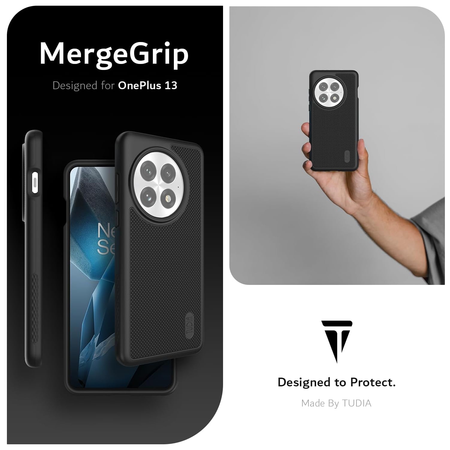 Étui MergeGrip de TUDIA pour étui 5G 2025 de OnePlus 13 de protection contre les chutes - Noir
