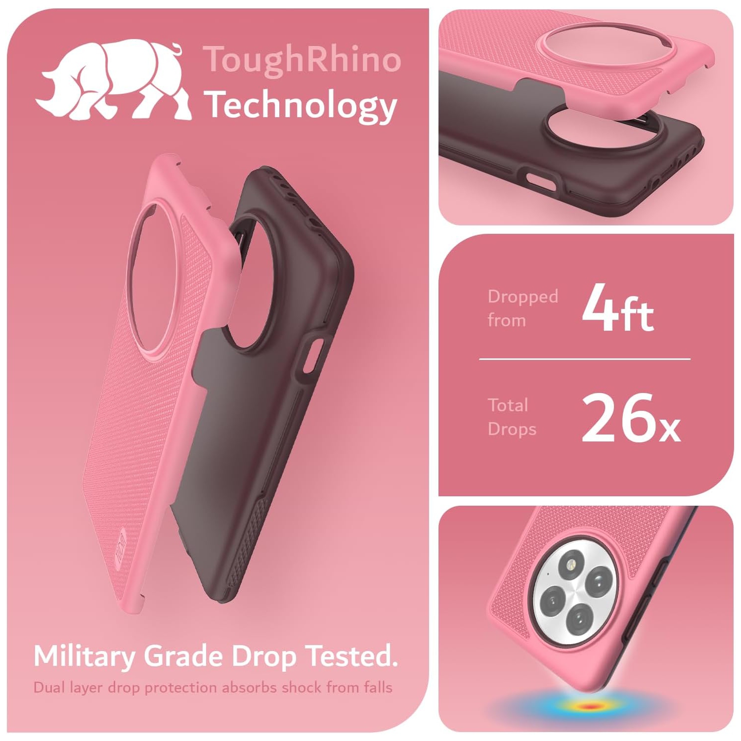 Étui MergeGrip de TUDIA pour étui 5G 2025 de OnePlus 13, protection contre les chutes - Rose fumé