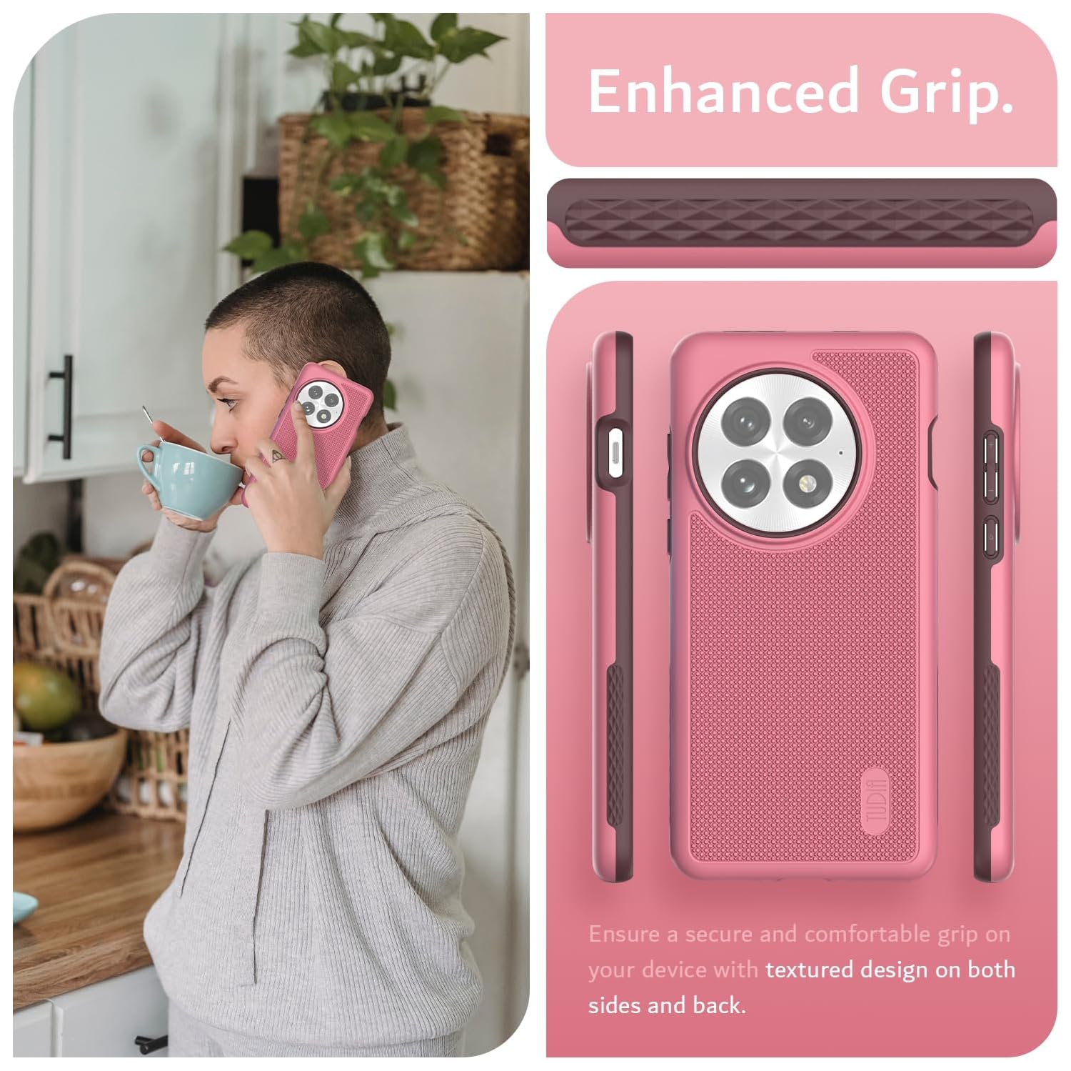 Étui MergeGrip de TUDIA pour étui 5G 2025 de OnePlus 13, protection contre les chutes - Rose fumé