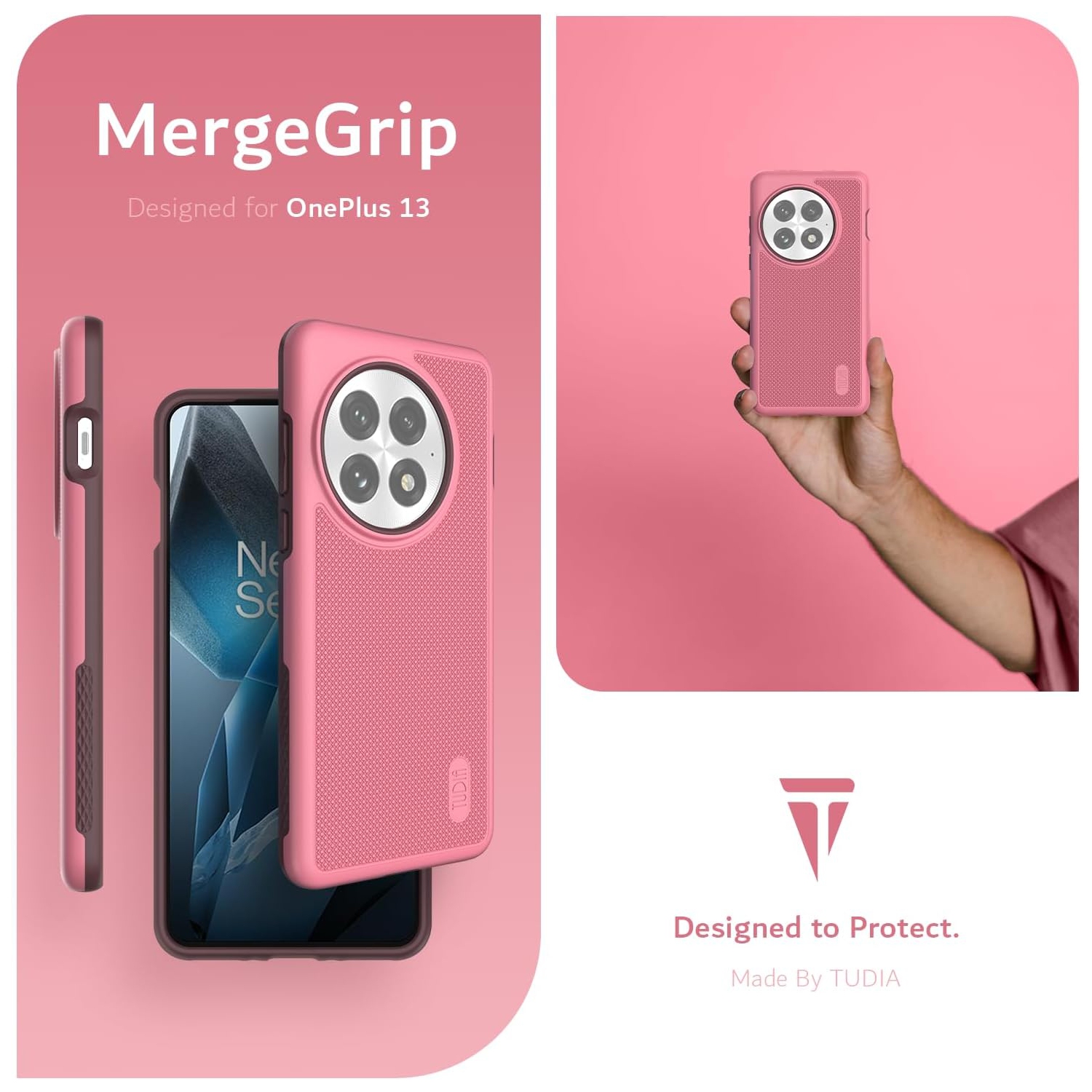 Étui MergeGrip de TUDIA pour étui 5G 2025 de OnePlus 13, protection contre les chutes - Rose fumé