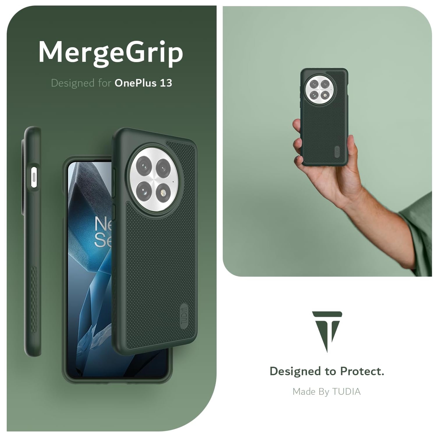 MergeGrip de TUDIA pour étui OnePlus 13 5G 2025 compatible avec MagSafe - Vert pin