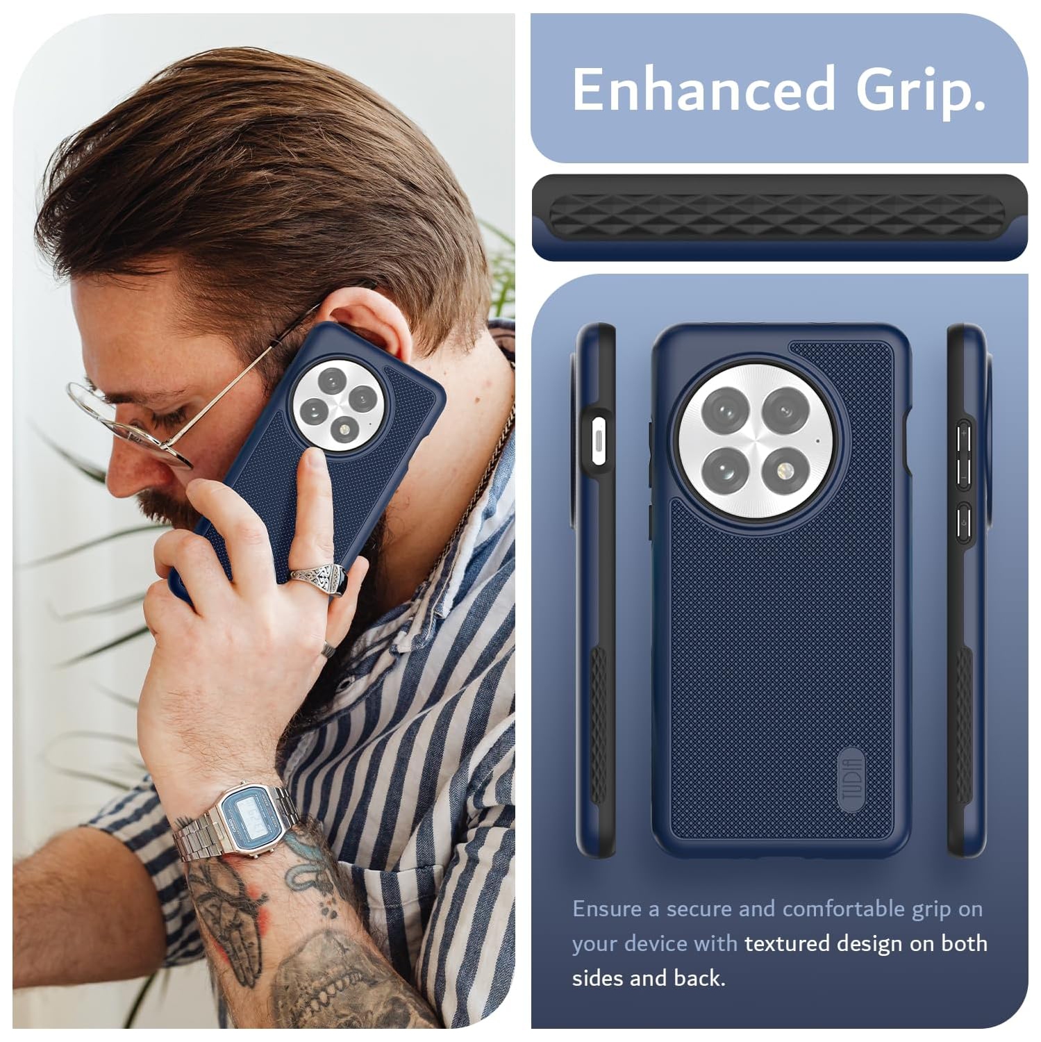 Étui MergeGrip de TUDIA pour protection contre les chutes OnePlus 13 5G 2025 - Bleu indigo