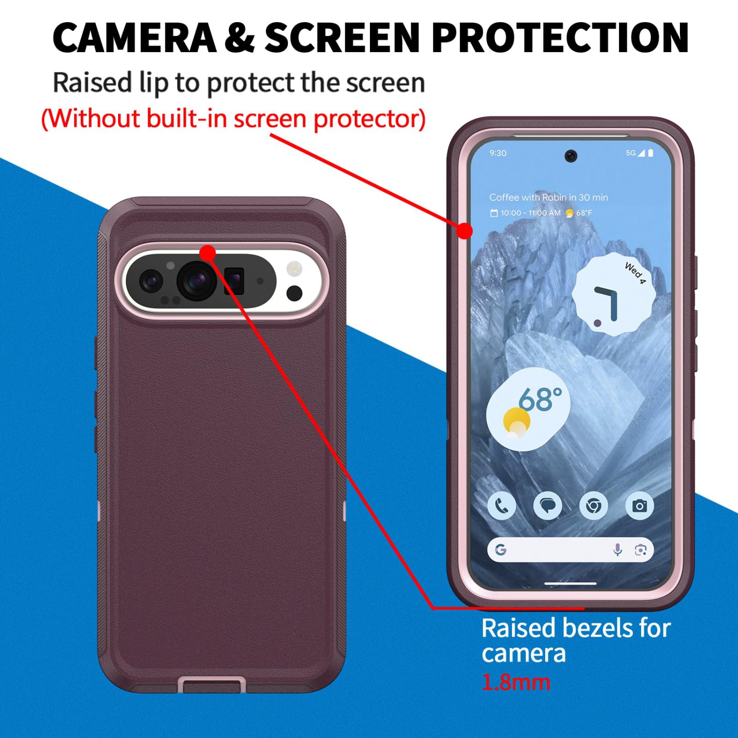 Étui pour Google Pixel 10/10 Pro 5G, robuste antichoc, hermétique à la poussière, robuste et protecteur 3-en-1, protecteur pour Pixel 10/10 Pro 5G