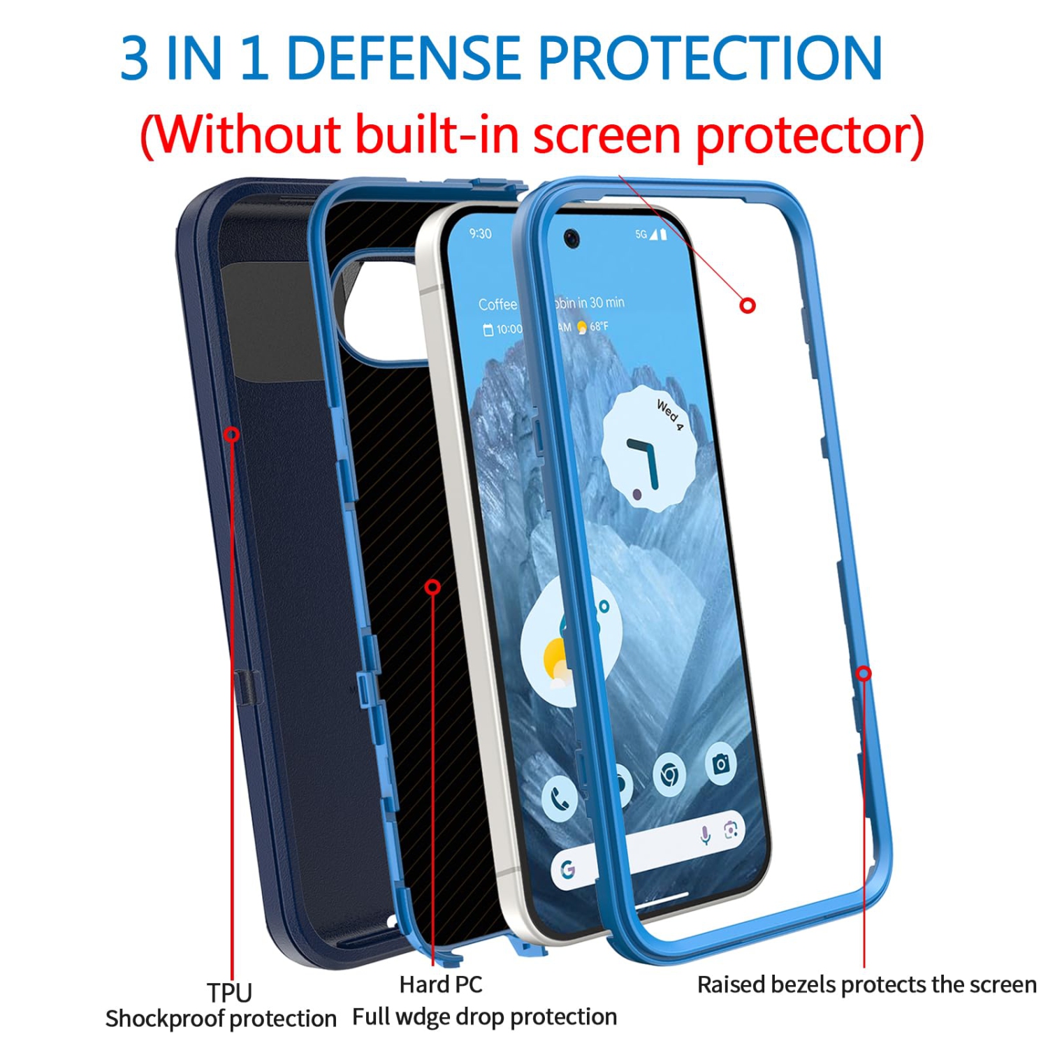 Case for Google Pixel 10/10 Pro 5G, Heavy Duty Shockproof Dustproof 3 in 1 Rugged Protective Bumper Phone Cover for Pixel 10/10 Pro 5G