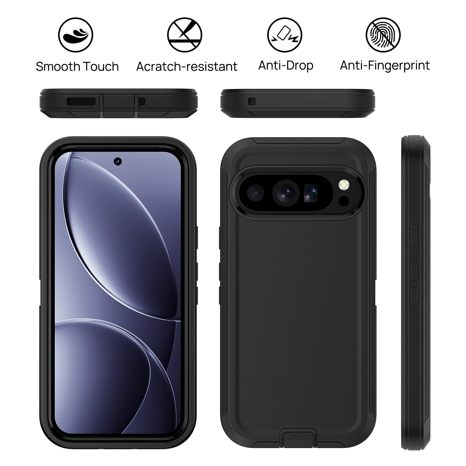 Pour Google Pixel 9/10/9 Pro/10 Pro, étui robuste antichoc, hermétique à la poussière, couverture rigide robuste à 3 couches, noir