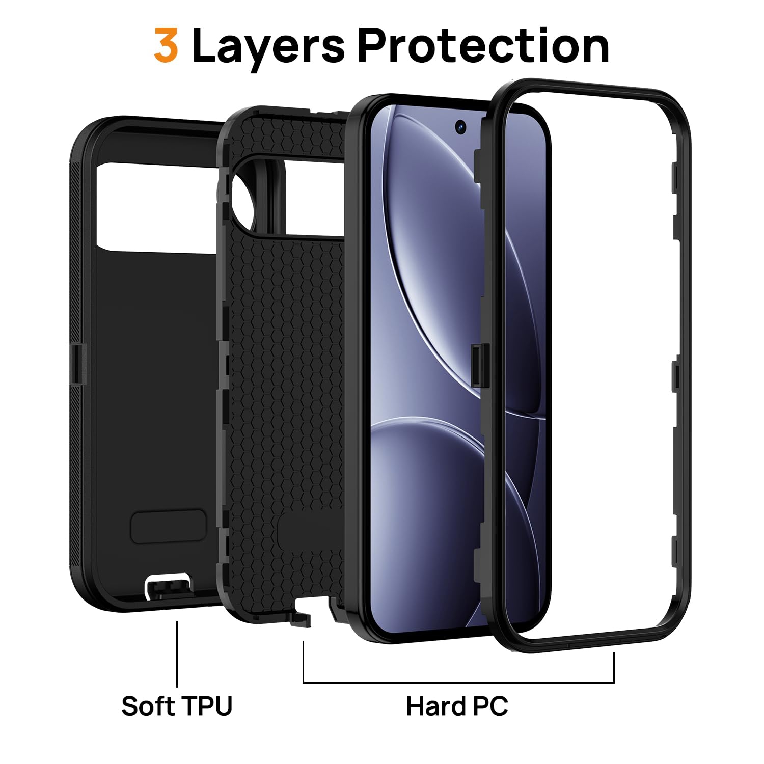 Pour Google Pixel 9/10/9 Pro/10 Pro, étui robuste antichoc, hermétique à la poussière, couverture rigide robuste à 3 couches, noir