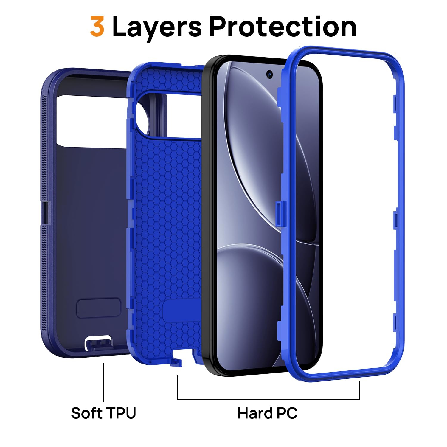 Pour Google Pixel 9/10/9 Pro/10 Pro, étui robuste antichoc, hermétique à la poussière, couverture rigide robuste à 3 couches, bleu marine