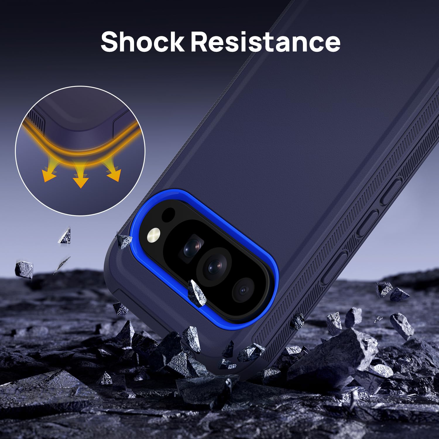 Pour Google Pixel 9/10/9 Pro/10 Pro, étui robuste antichoc, hermétique à la poussière, couverture rigide robuste à 3 couches, bleu marine