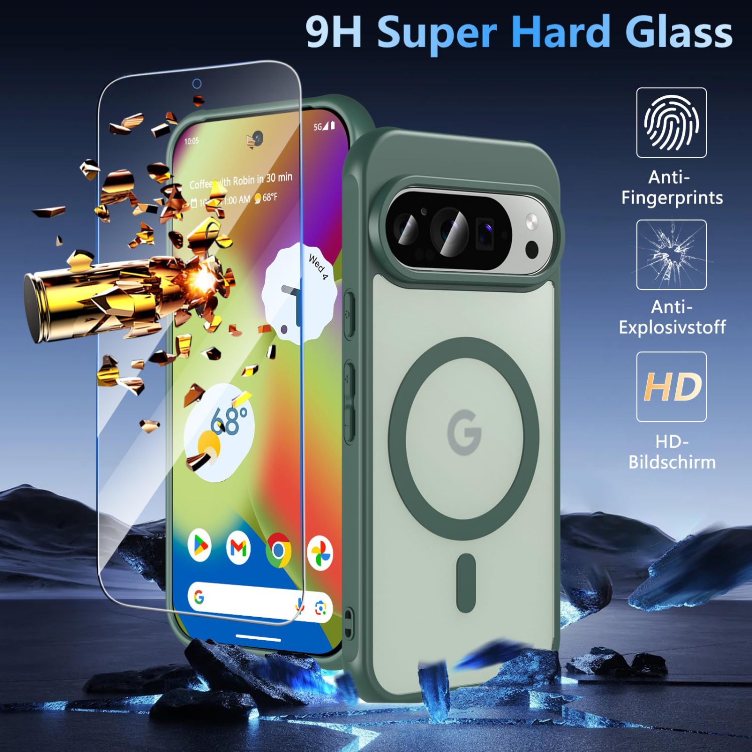 Magnetic for Google Pixel 10/10 Pro Case with Screen Protector, Compatible with MagSafe, Shockproof Translucent Matte Back Slim Bumer Phone Cover for