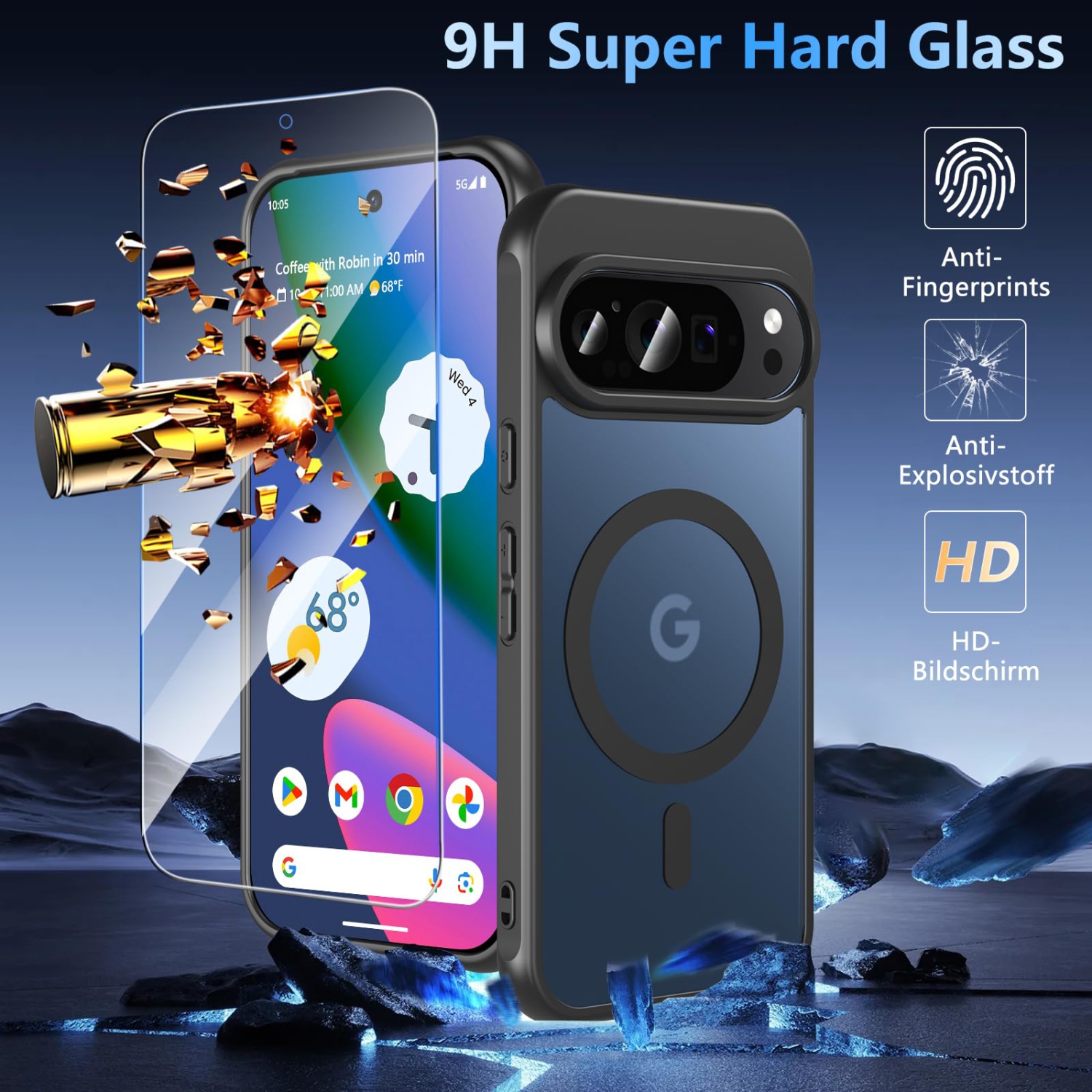 Magnetic for Google Pixel 10/10 Pro Case with Screen Protector, Compatible with MagSafe, Shockproof Translucent Matte Back Slim Bumer Phone Cover for