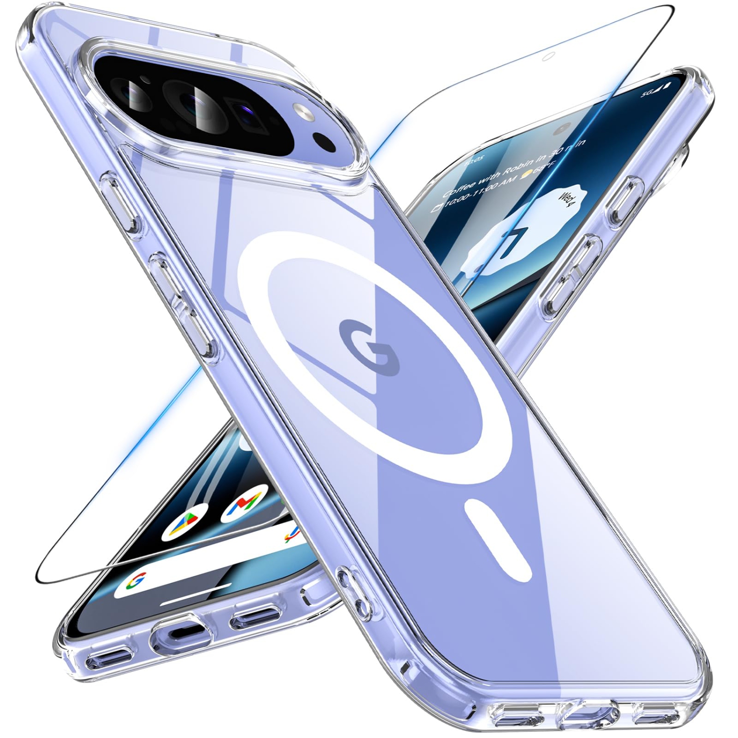 Magnetic for Google Pixel 10/10 Pro Case with Screen Protector, Compatible with MagSafe, Shockproof Translucent Matte Back Slim Bumer Phone Cover for