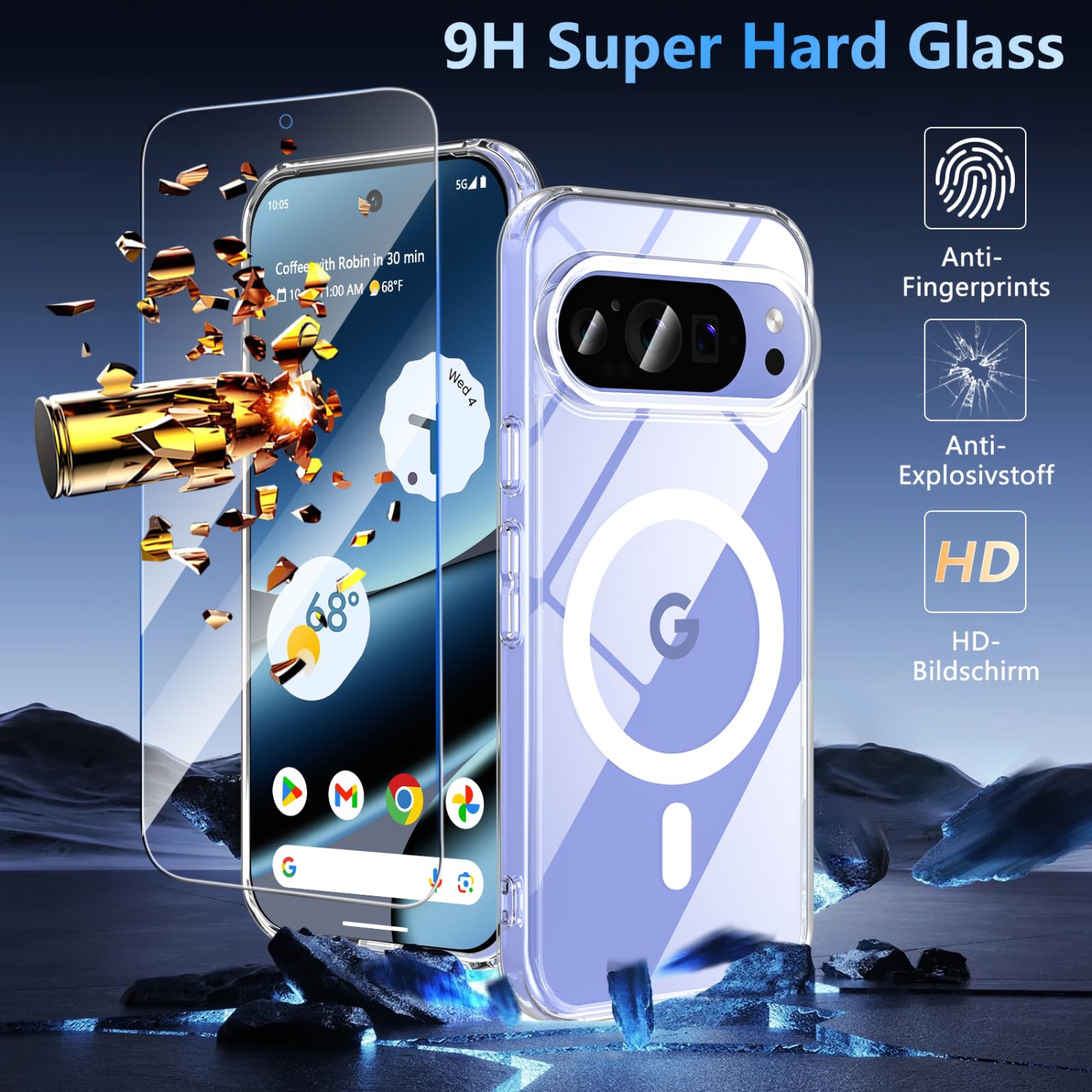 Magnetic for Google Pixel 10/10 Pro Case with Screen Protector, Compatible with MagSafe, Shockproof Translucent Matte Back Slim Bumer Phone Cover for