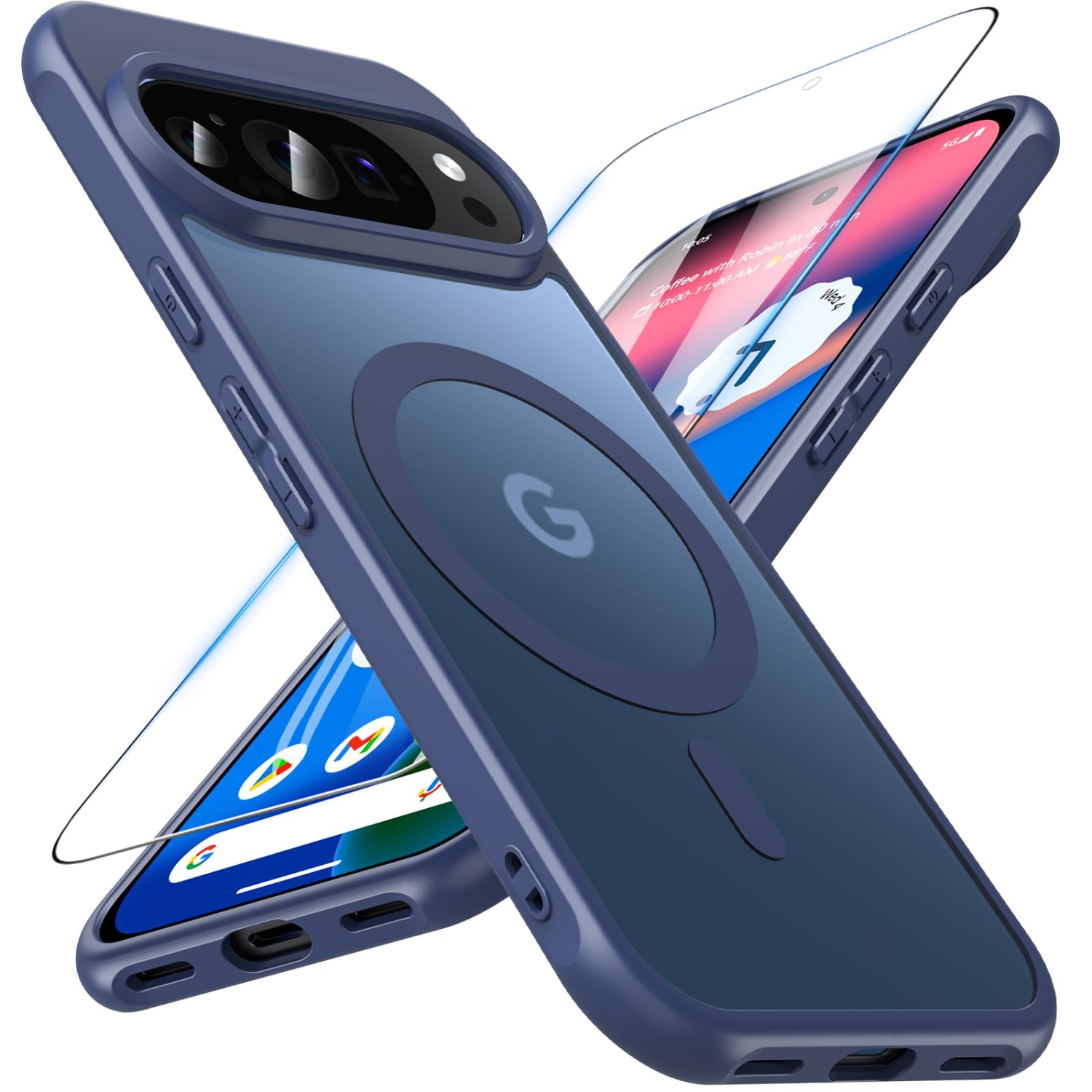 Magnetic for Google Pixel 10/10 Pro Case with Screen Protector, Compatible with MagSafe, Shockproof Translucent Matte Back Slim Bumer Phone Cover for