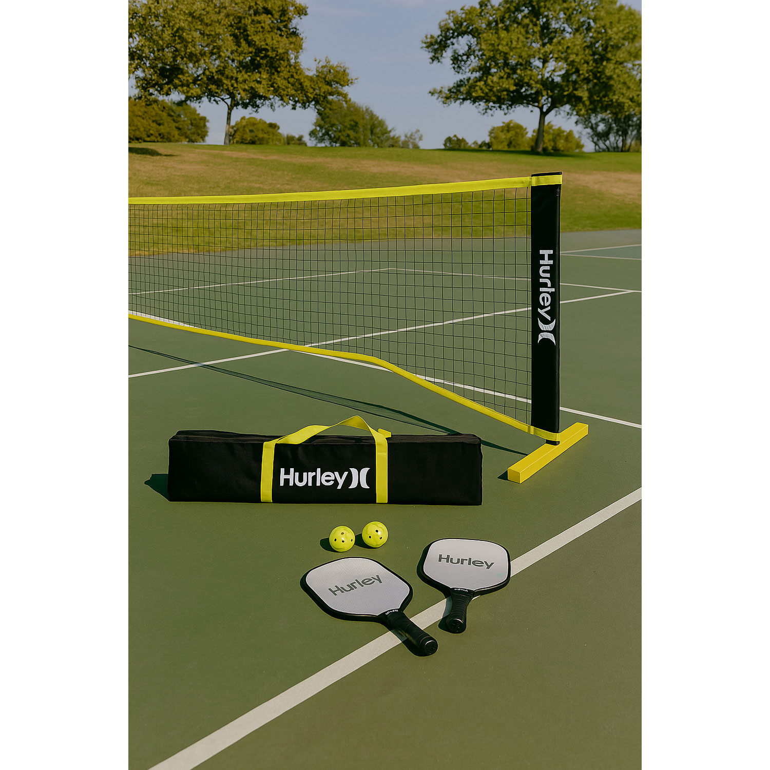Ensemble de pickleball avec filet de Hurley - Blanc/Jaune