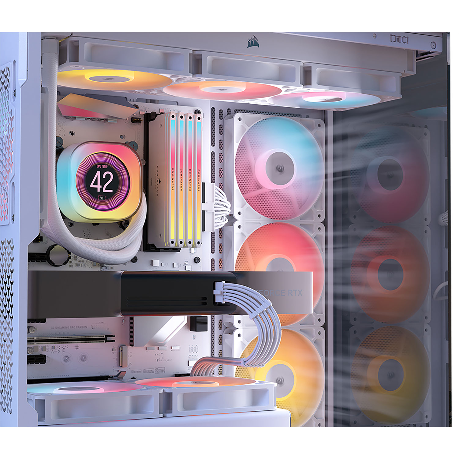 Ensemble de trois ventilateurs RVB adressable à modulation d'impulsion de 120 mm avec boîtier inversé RS120-R de Corsair - Blanc