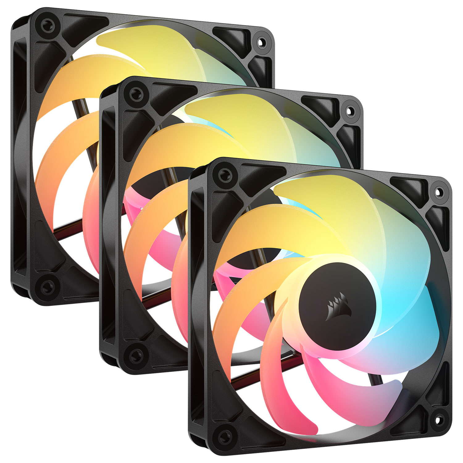 Ensemble de trois ventilateurs RVB adressable à modulation d'impulsion de 120 mm avec boîtier inversé RS120-R de Corsair - Noir