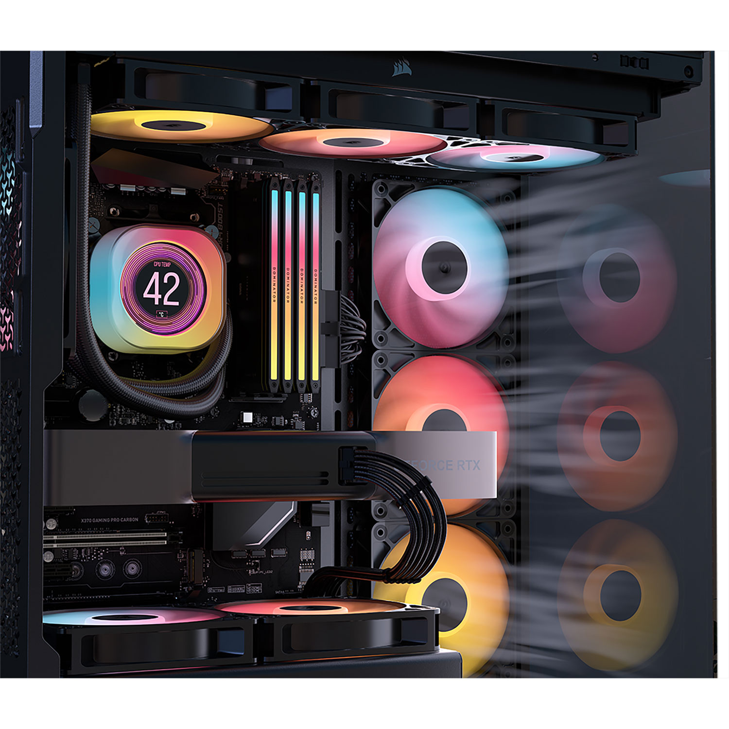 Ensemble de trois ventilateurs RVB adressable à modulation d'impulsion de 120 mm avec boîtier inversé RS120-R de Corsair - Noir