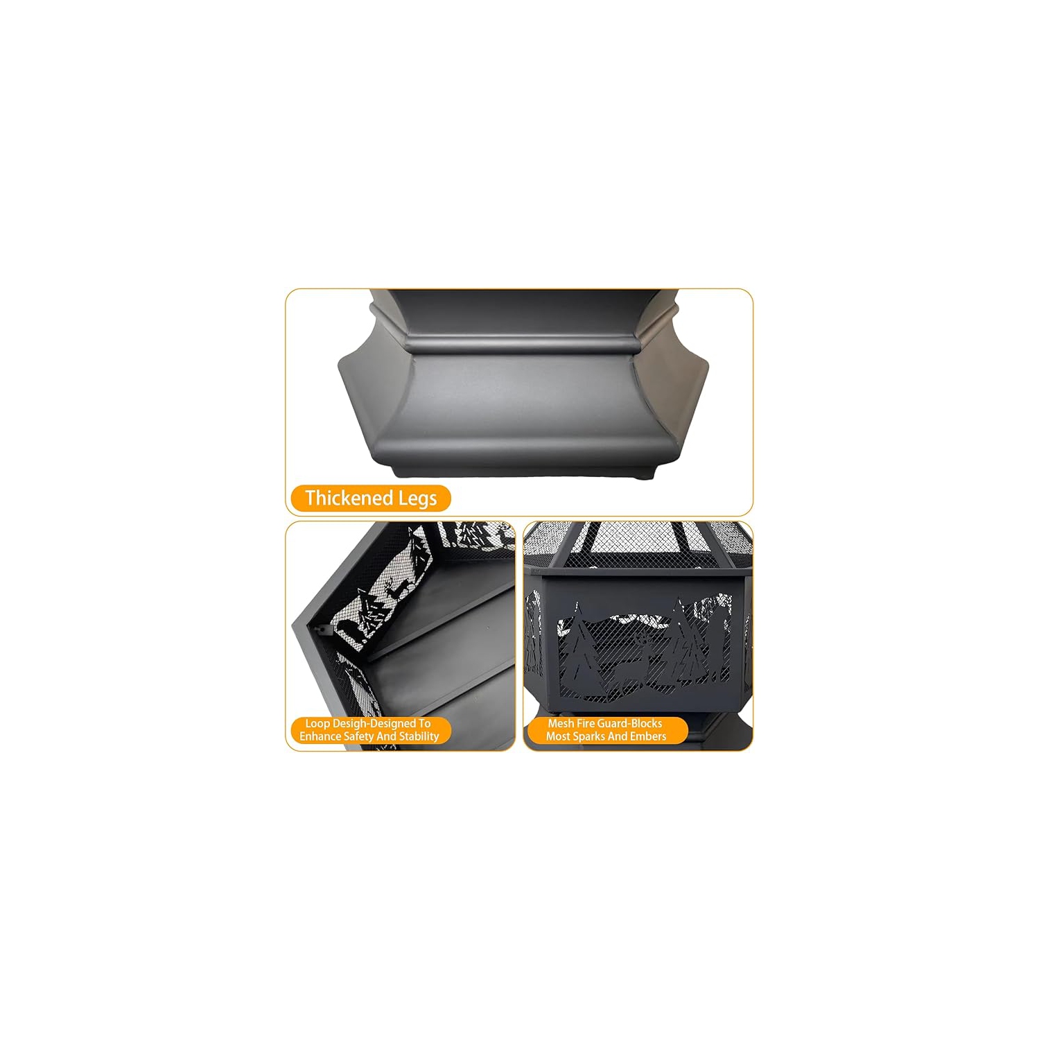 Foyer extérieur hexagonal de 24 po à bois avec poker et foyer de terrasse en filet Réchaud hexagonal avec pare-étincelles pour le camping