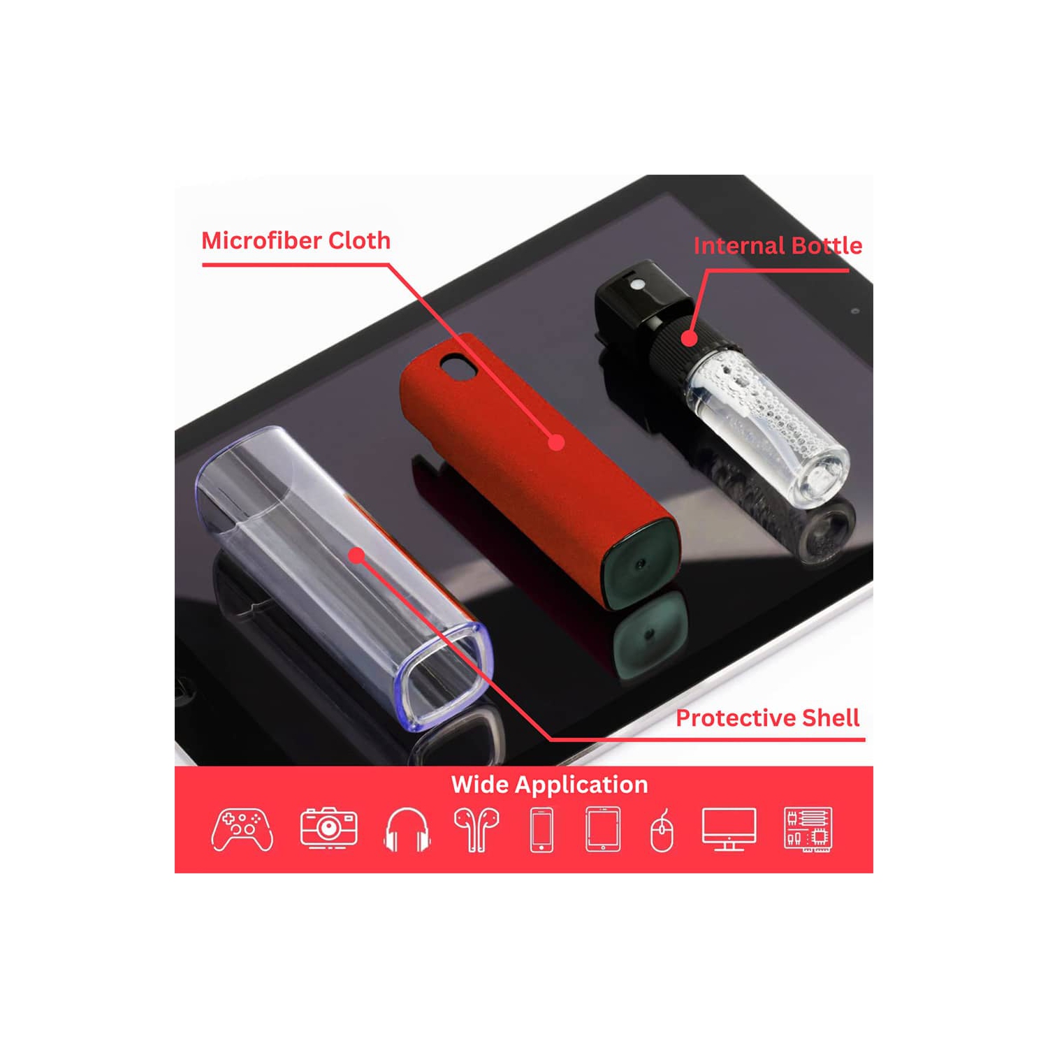 Trousse de nettoyage d'écran avec vaporisateur pour écran tactile – Pour téléphones, tablettes, portables, téléviseurs, moniteurs, Lunettes –