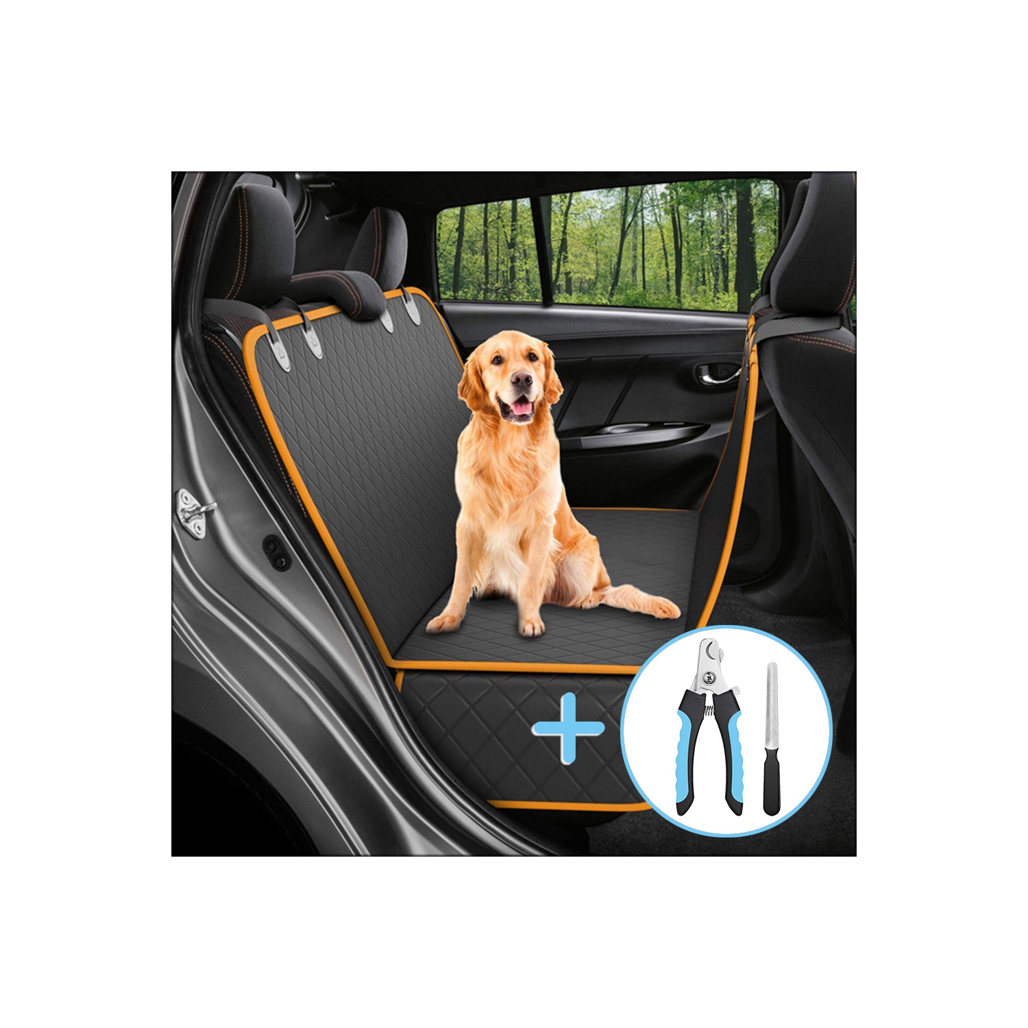 Dog Car Seat Cover for Cars, Trucks & SUVs – Waterproof & Scratch-Proof Hammock Protector w/ Side Flaps & Seat Belt Openings – Non-Slip, Machine