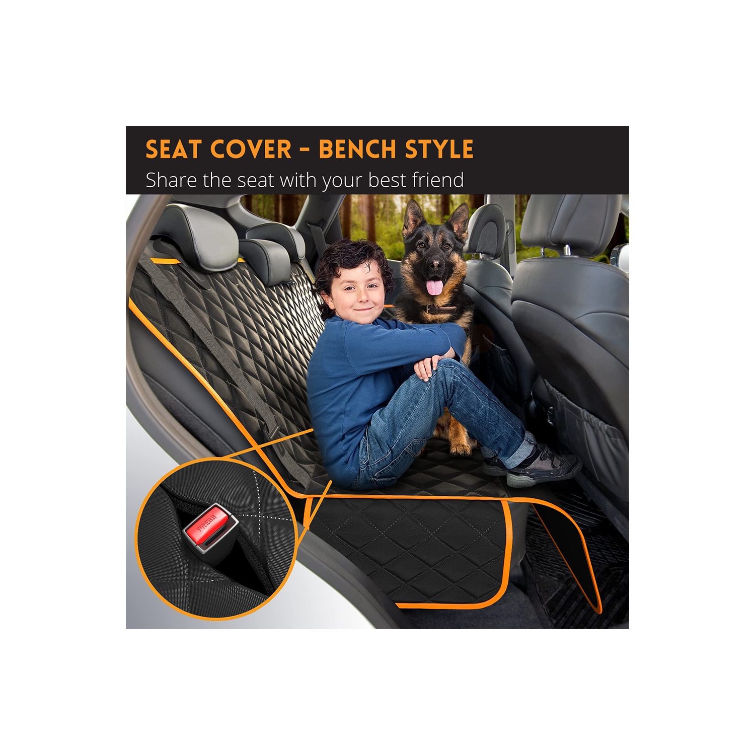 Dog Car Seat Cover for Cars, Trucks & SUVs – Waterproof & Scratch-Proof Hammock Protector w/ Side Flaps & Seat Belt Openings – Non-Slip, Machine
