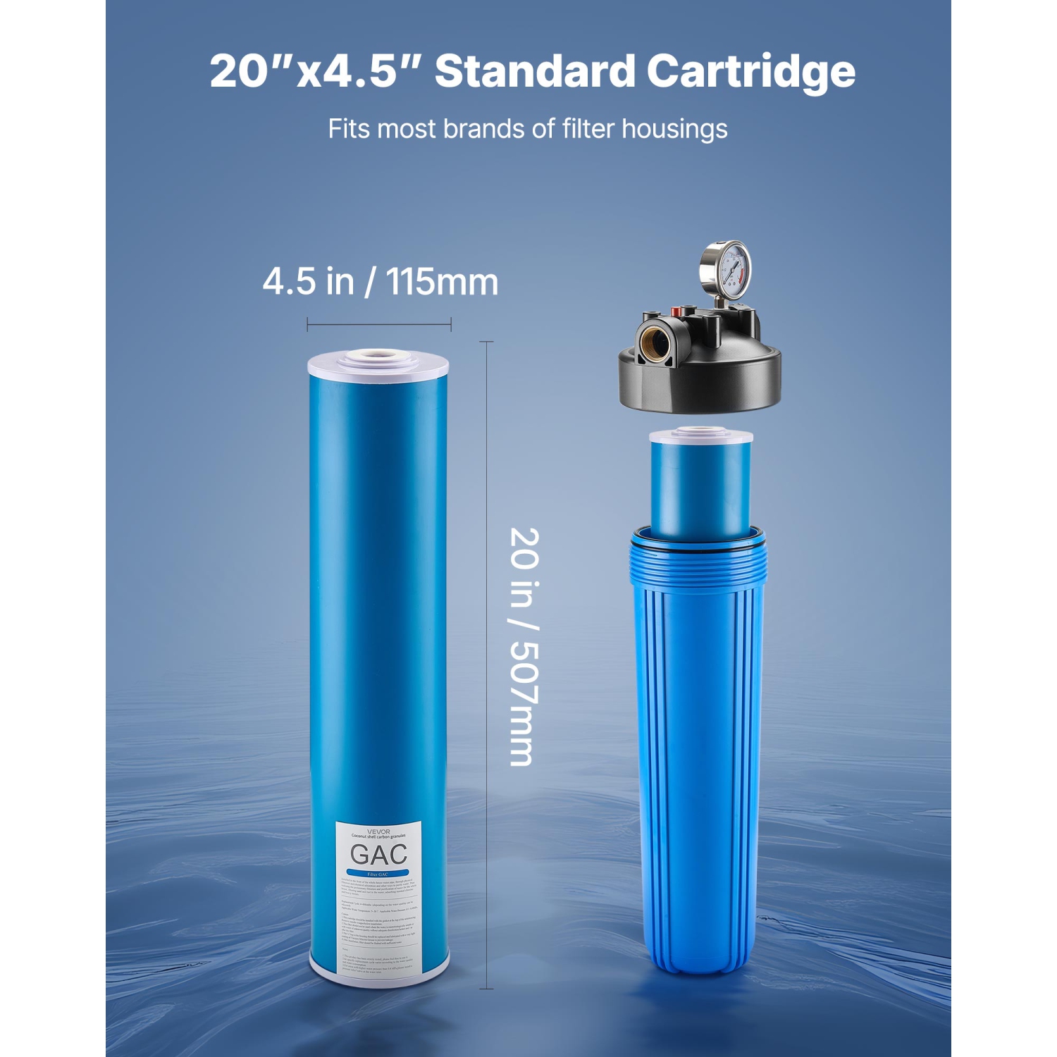 VEVOR 4.5" x 20" Whole House Water Filter Replacement Cartridge, GAC Activated Carbon, Replacement Filter for Whole Home Water Filtration System,