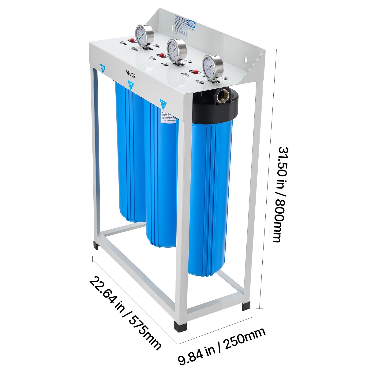 VEVOR 4.5" x 20" Whole House Water Filter System, 3-Stage Sediment, IMR, CTO, Home Water Purifier Filter Reduce Iron, Manganese, Chlorine, Bad Taste,