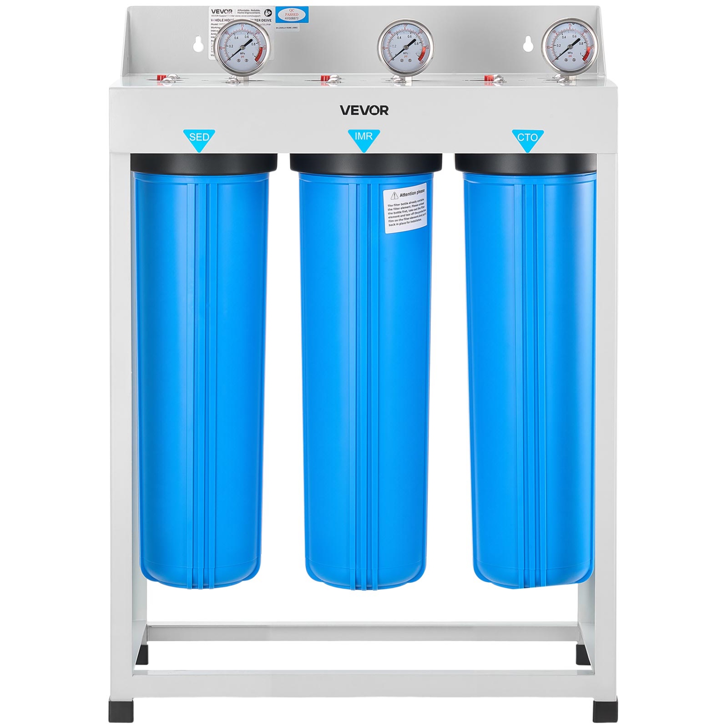 VEVOR 4.5" x 20" Whole House Water Filter System, 3-Stage Sediment, IMR, CTO, Home Water Purifier Filter Reduce Iron, Manganese, Chlorine, Bad Taste,